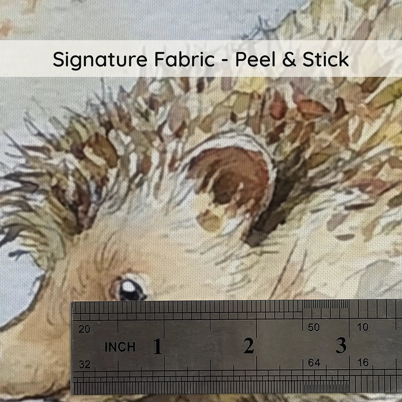 Fabric texture close-up of Hedgehog Mushroom Autumn Trail Wainscoting Wallpaper by Whimsy Tots