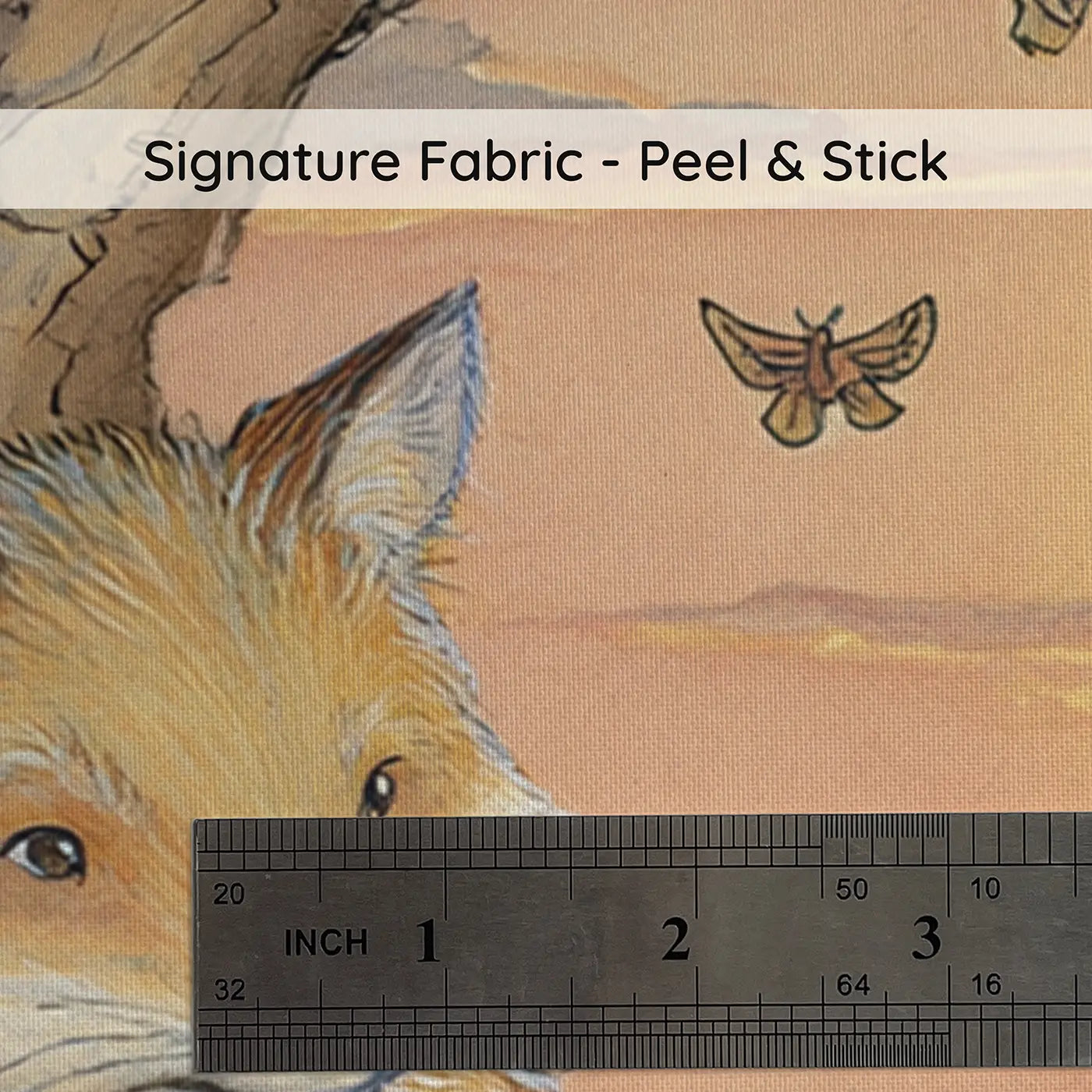 Fabric texture close-up of Fox Reading Lantern Tree Wainscoting Wallpaper by Whimsy Tots