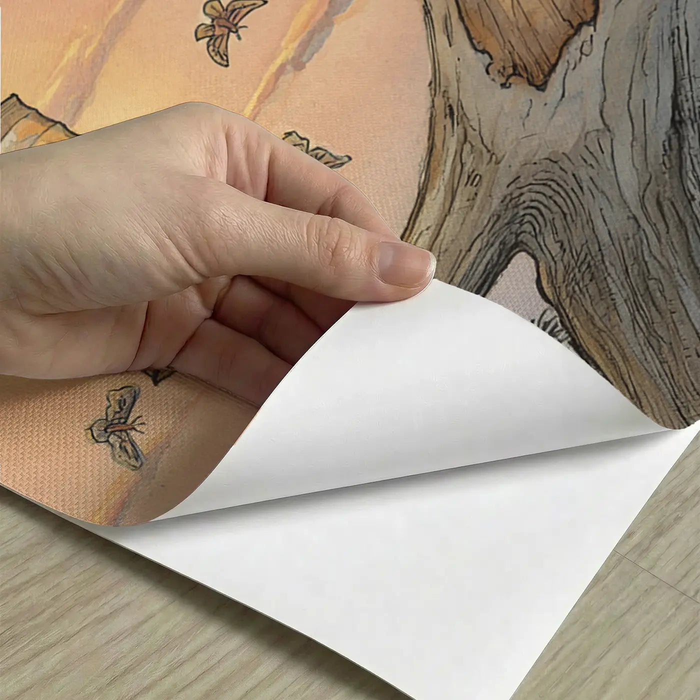 Peel-and-stick detail of Fox Reading Lantern Tree Wainscoting Wallpaper by Whimsy Tots