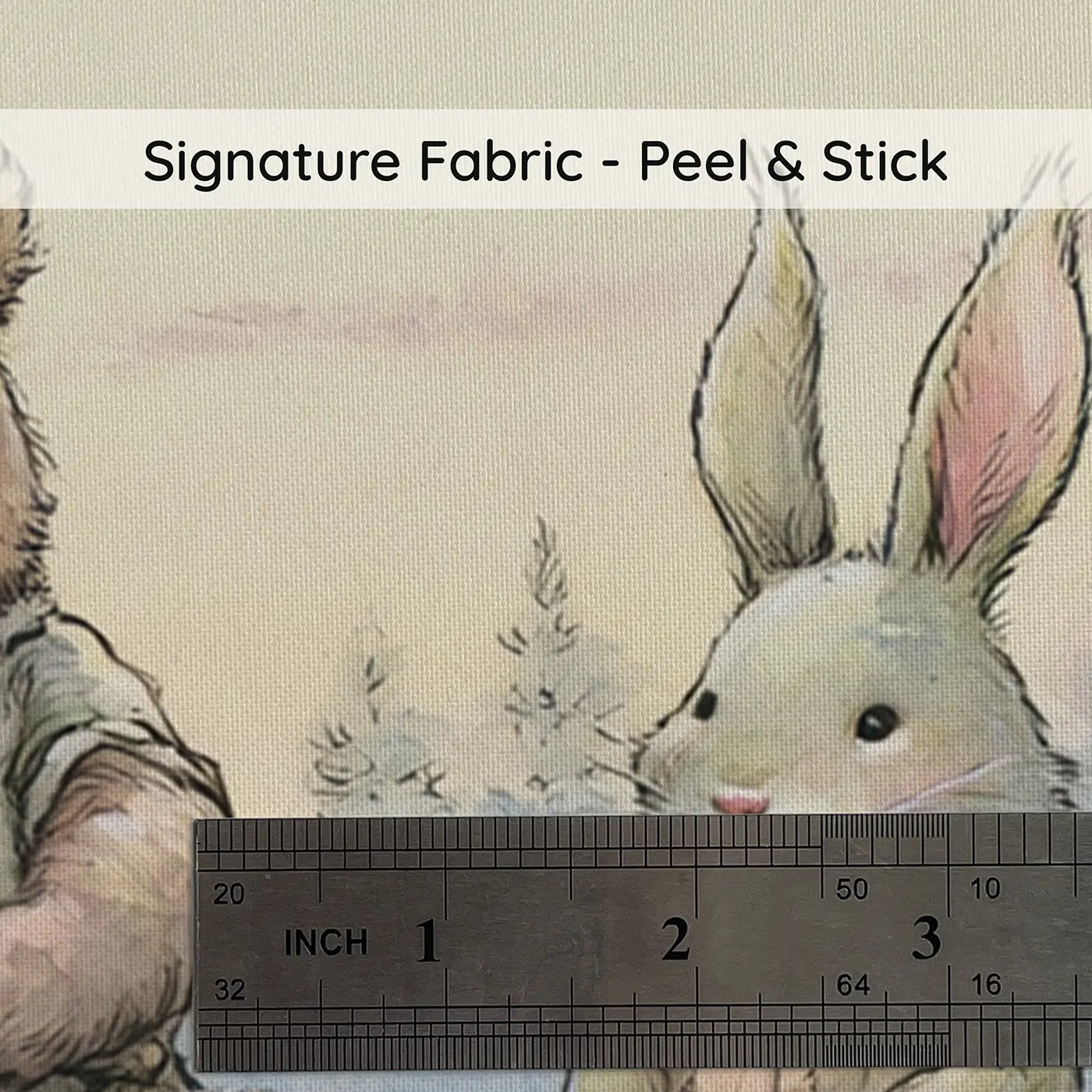 Fabric texture close-up of Bear and Rabbit Fishing Wainscoting Wallpaper by Whimsy Tots