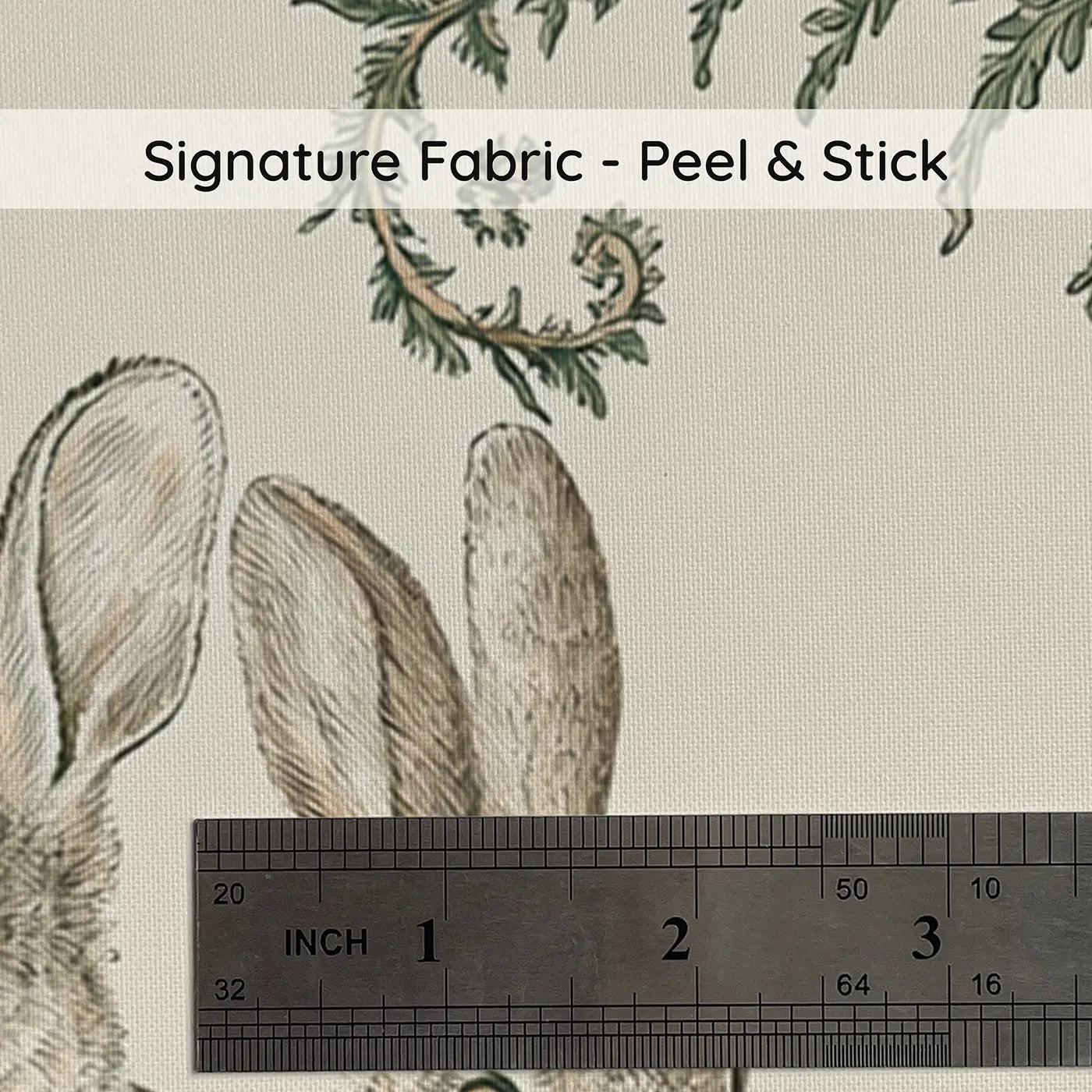 Fabric texture close-up of Birch Grove Rabbit Fern Wainscoting Wallpaper by Whimsy Tots