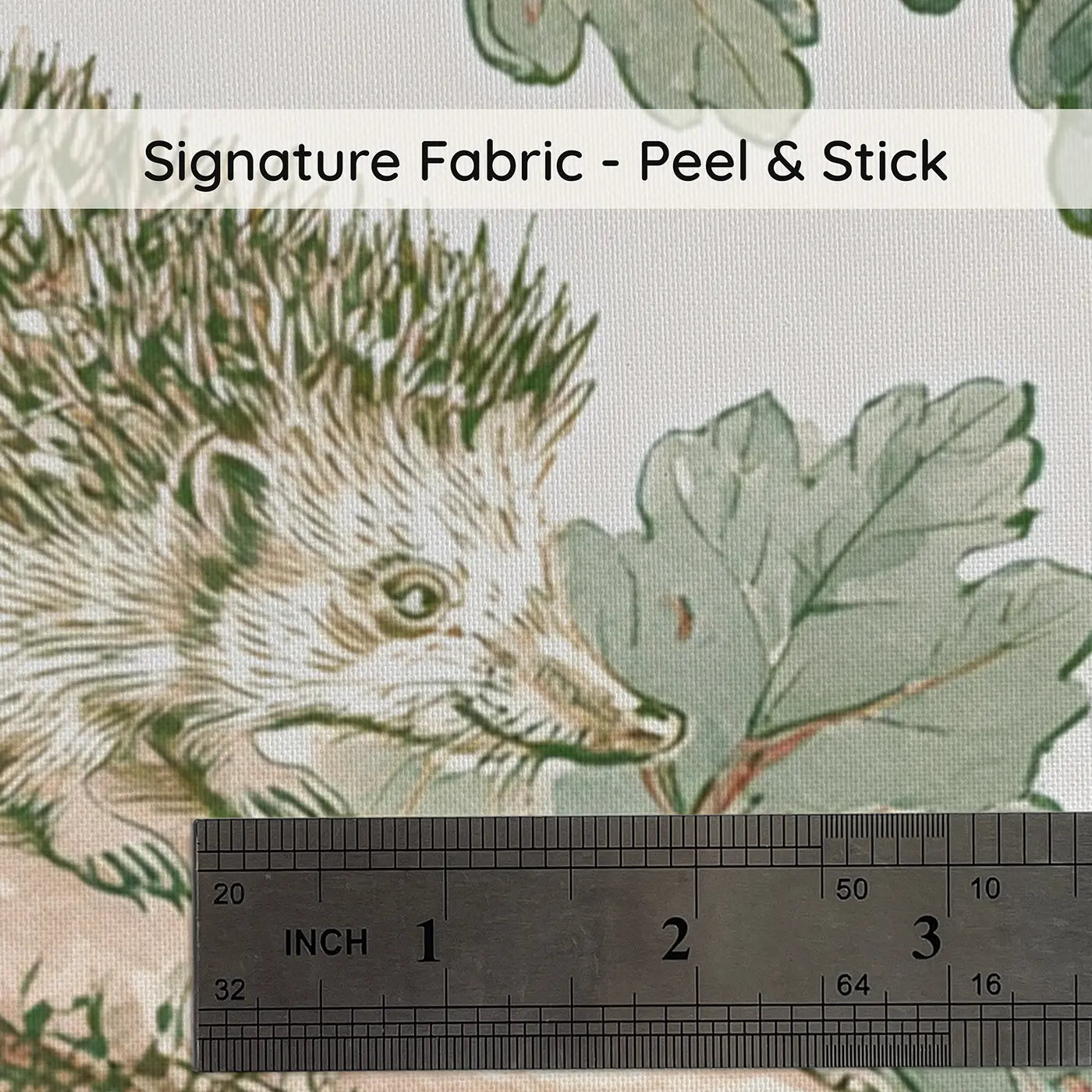 Fabric texture close-up of Woodland Badger Hedgehog Toile Wainscoting Wallpaper by Whimsy Tots