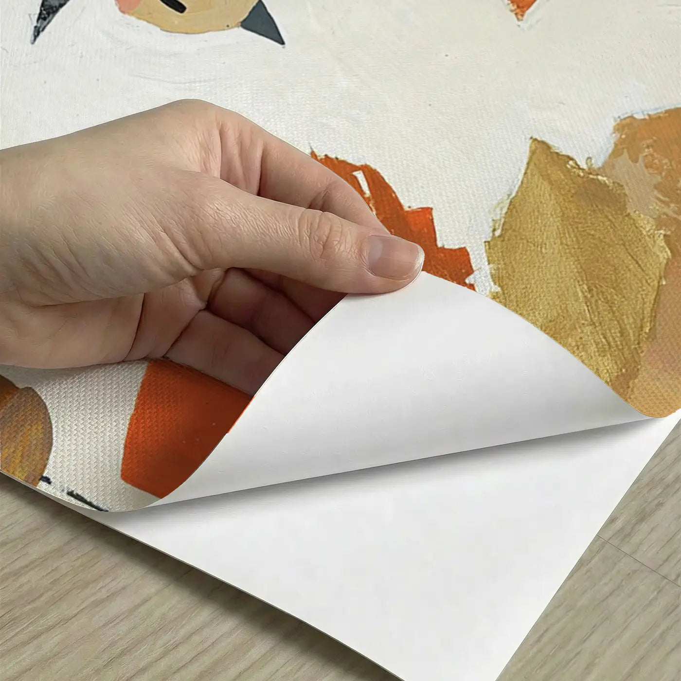 Peel-and-stick detail of Squirrel Autumn Geometric Leaves Wainscoting Wallpaper by Whimsy Tots