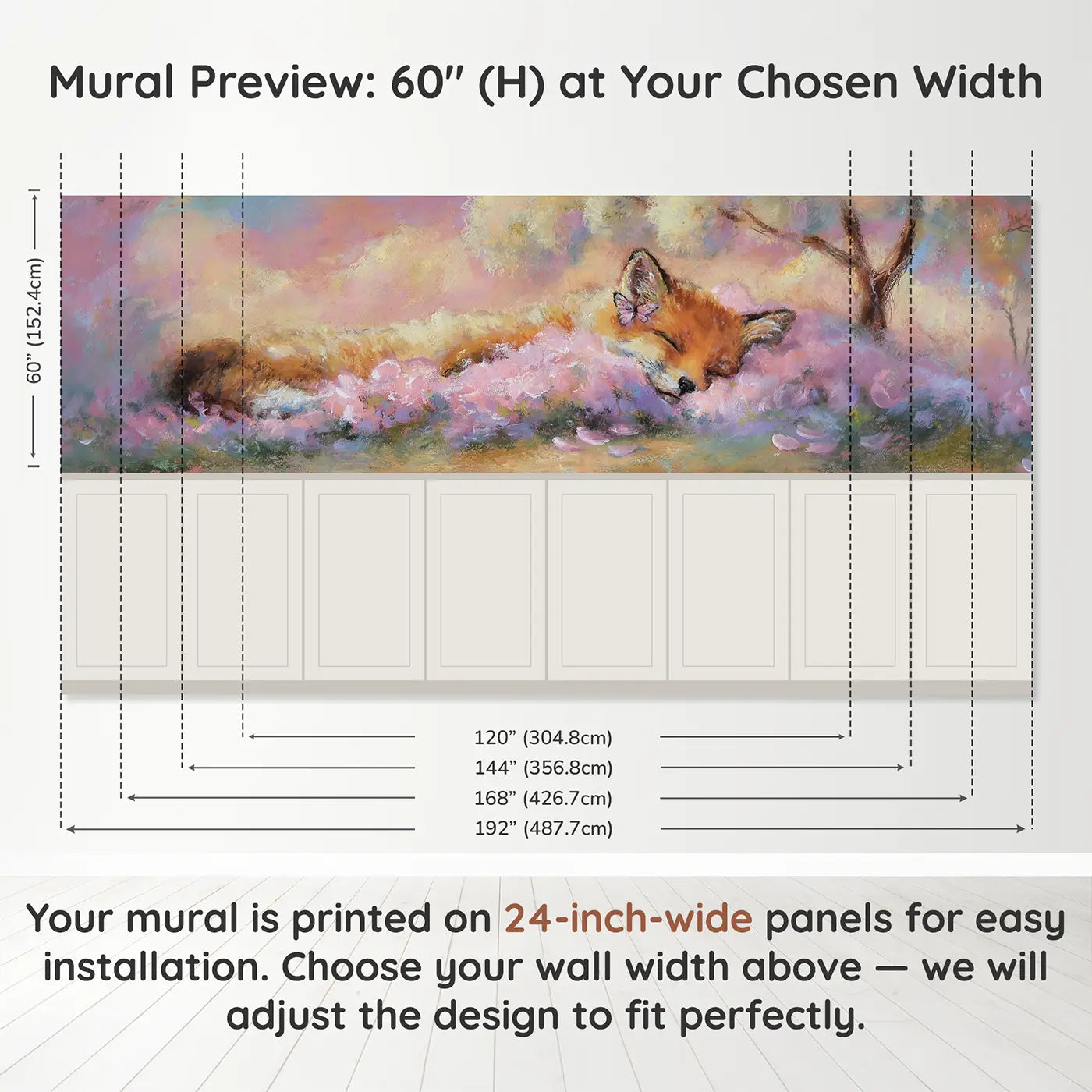 Panel dimensions for Fox Kit Flower Nap Wainscoting Wallpaper by Whimsy Tots
