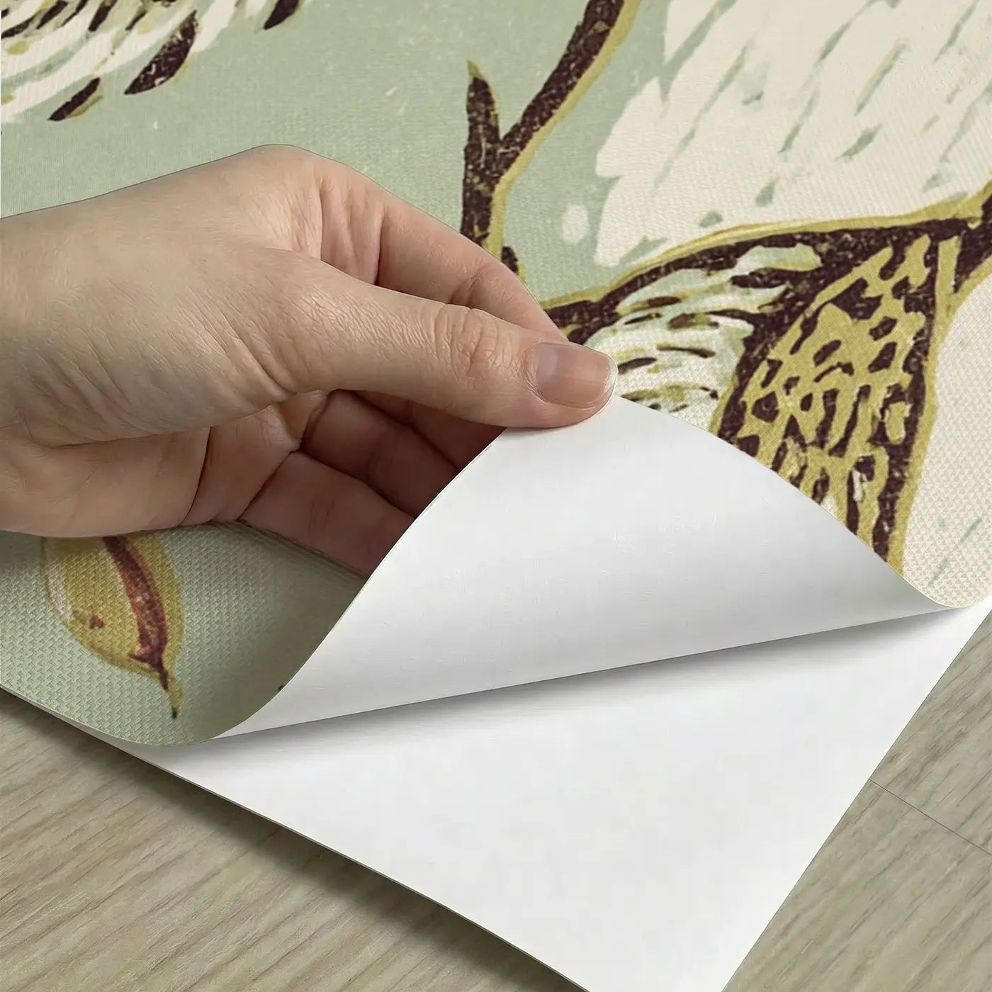 Peel-and-stick detail of Hedgehog Rabbit Leaf Canopy Wainscoting Wallpaper by Whimsy Tots