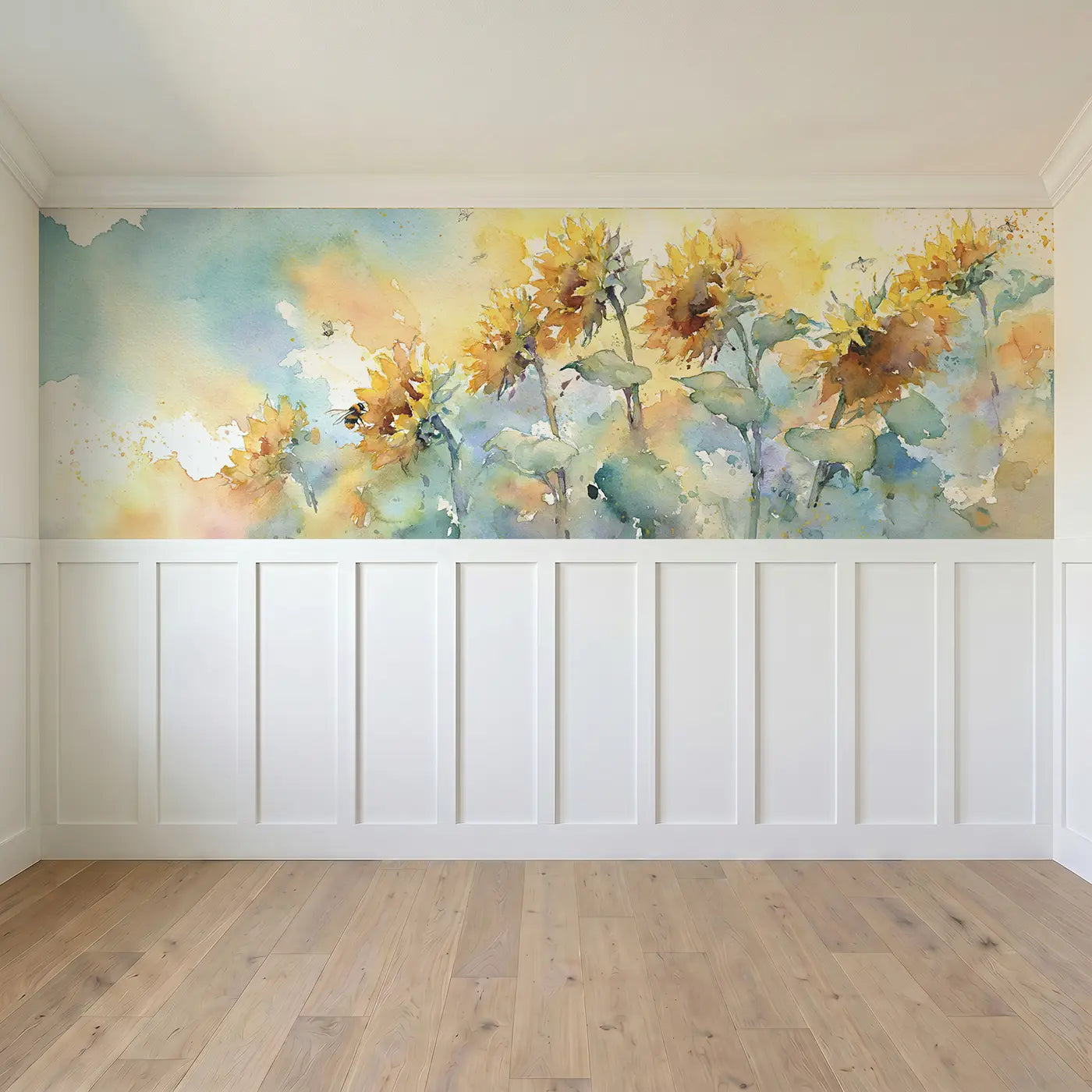 Full panel view of Sunflower Sky Reach Wainscoting Wallpaper by Whimsy Tots