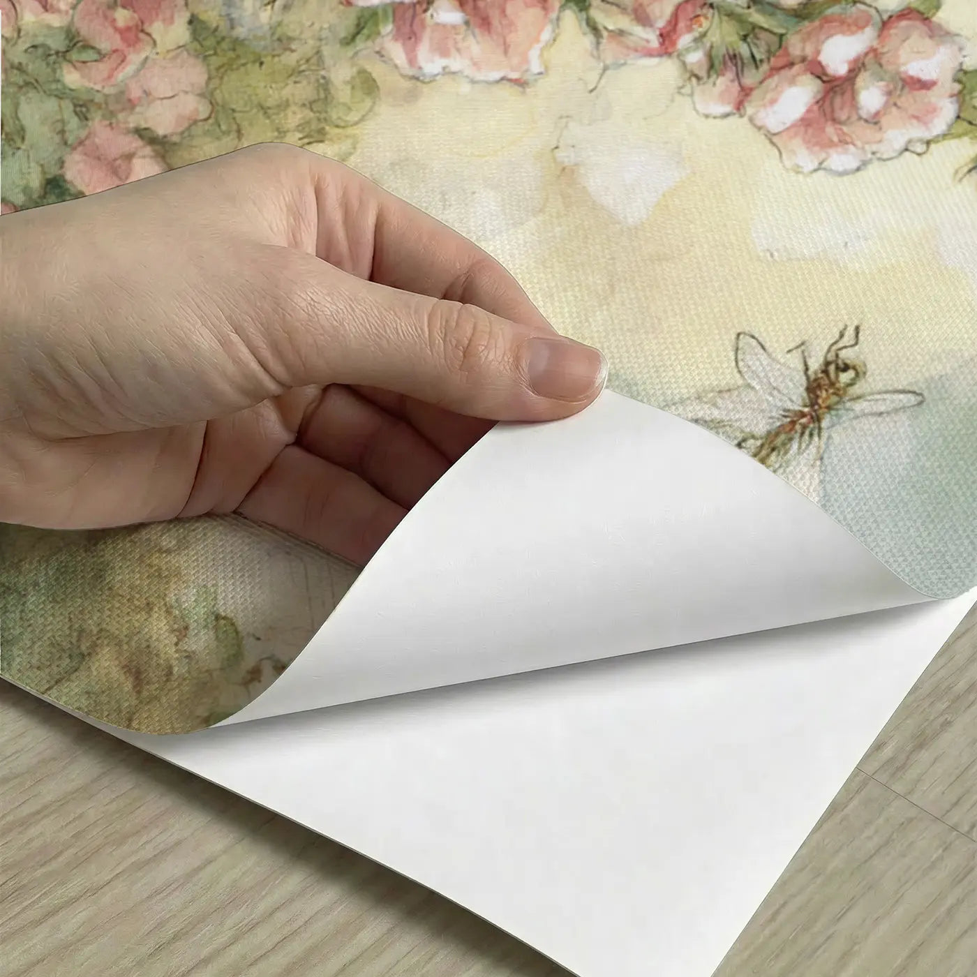 Peel-and-stick detail of Rabbit Cottage Garden Wainscoting Wallpaper by Whimsy Tots