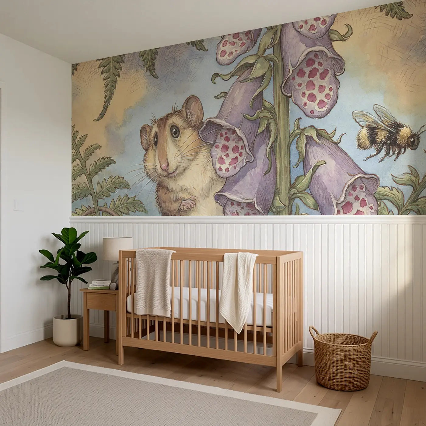 Dormouse Foxglove Tower Wainscoting Wallpaper styled in a kids bedroom by Whimsy Tots