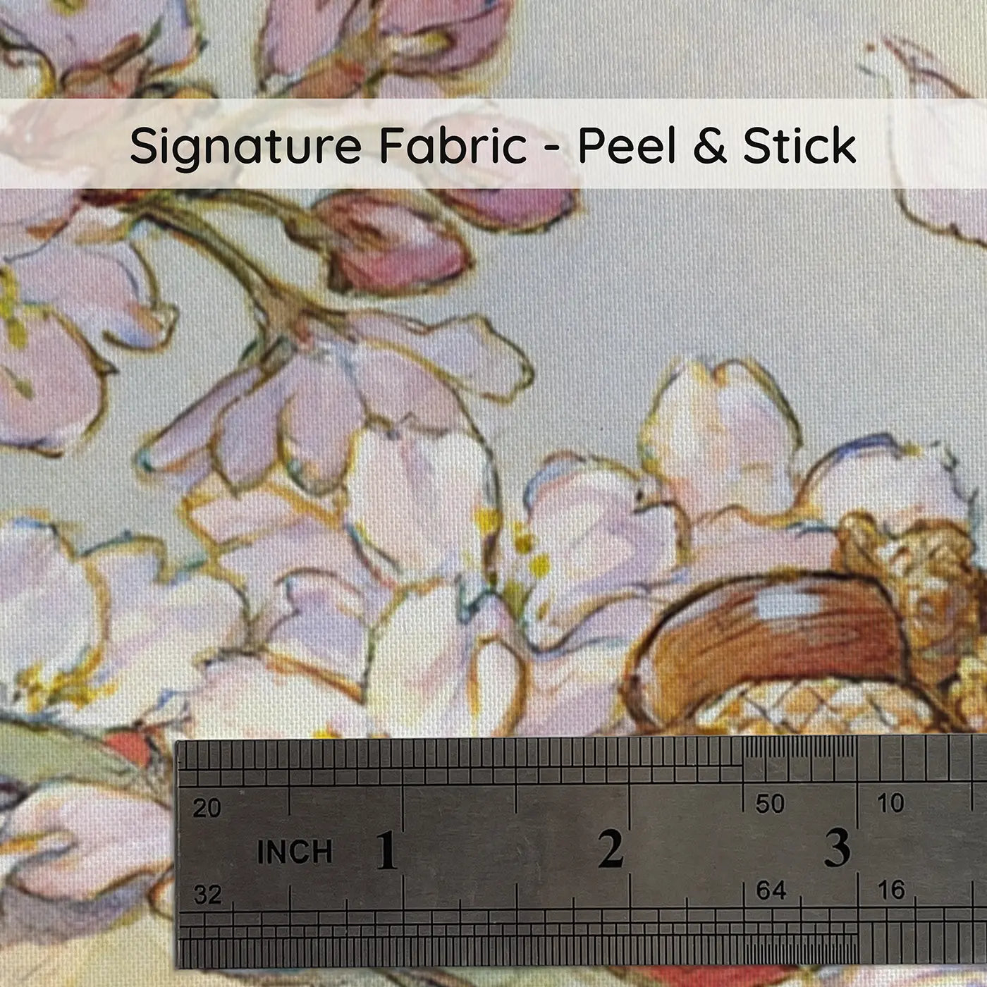 Fabric texture close-up of Squirrel Blossom Picnic Wainscoting Wallpaper by Whimsy Tots