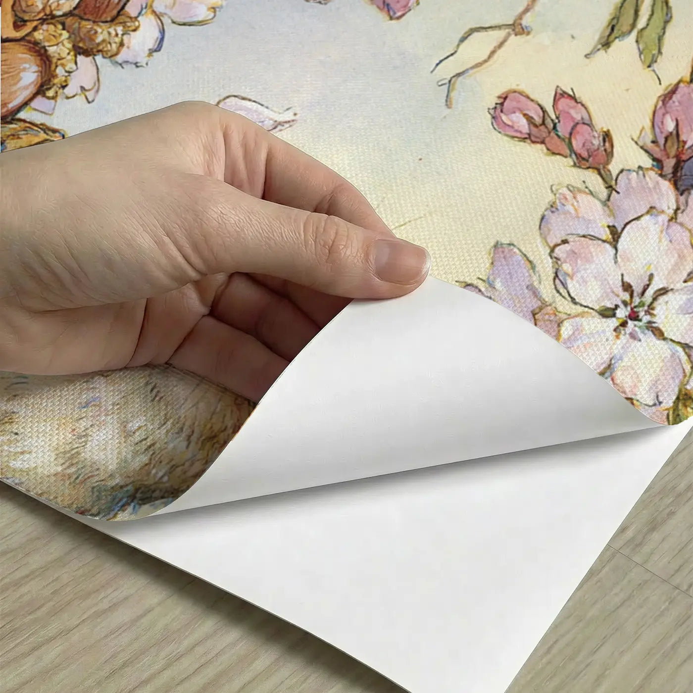Peel-and-stick detail of Squirrel Blossom Picnic Wainscoting Wallpaper by Whimsy Tots