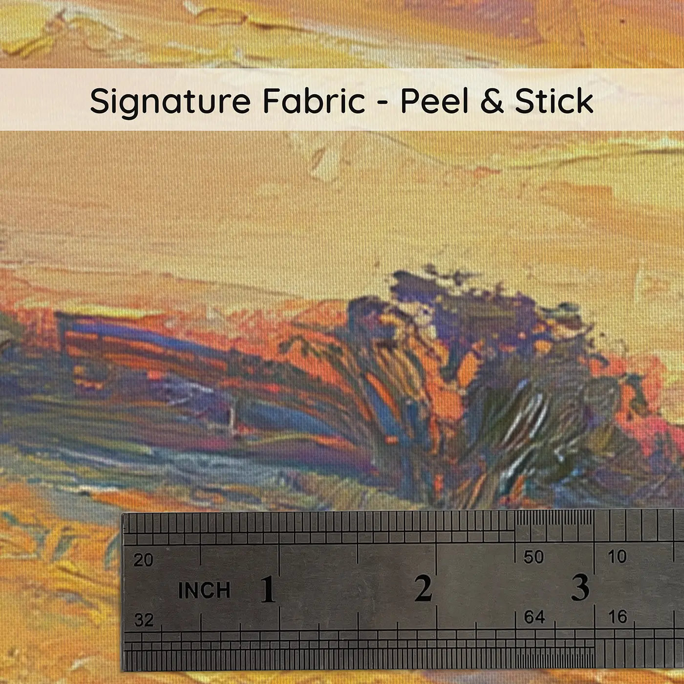 Fabric texture close-up of Golden Meadow Sunset Valley Wainscoting Wallpaper by Whimsy Tots