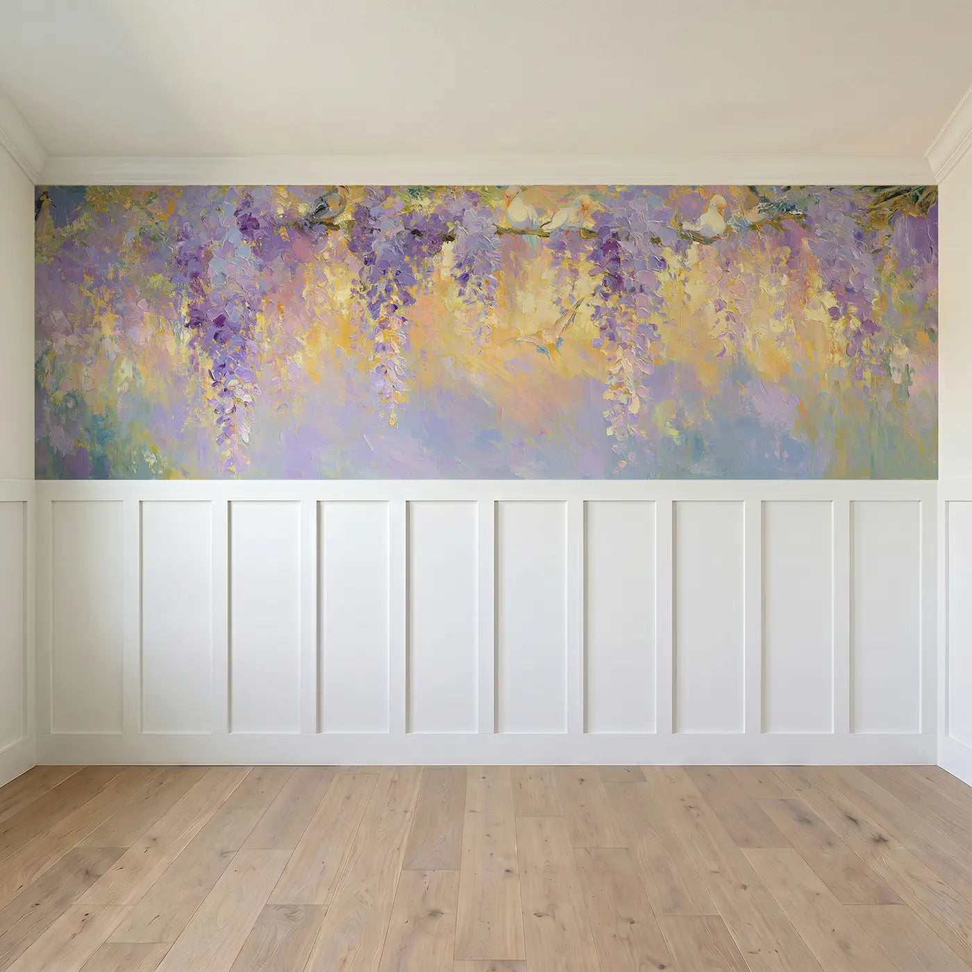 Full panel view of Wisteria Arbor Afternoon Wainscoting Wallpaper by Whimsy Tots