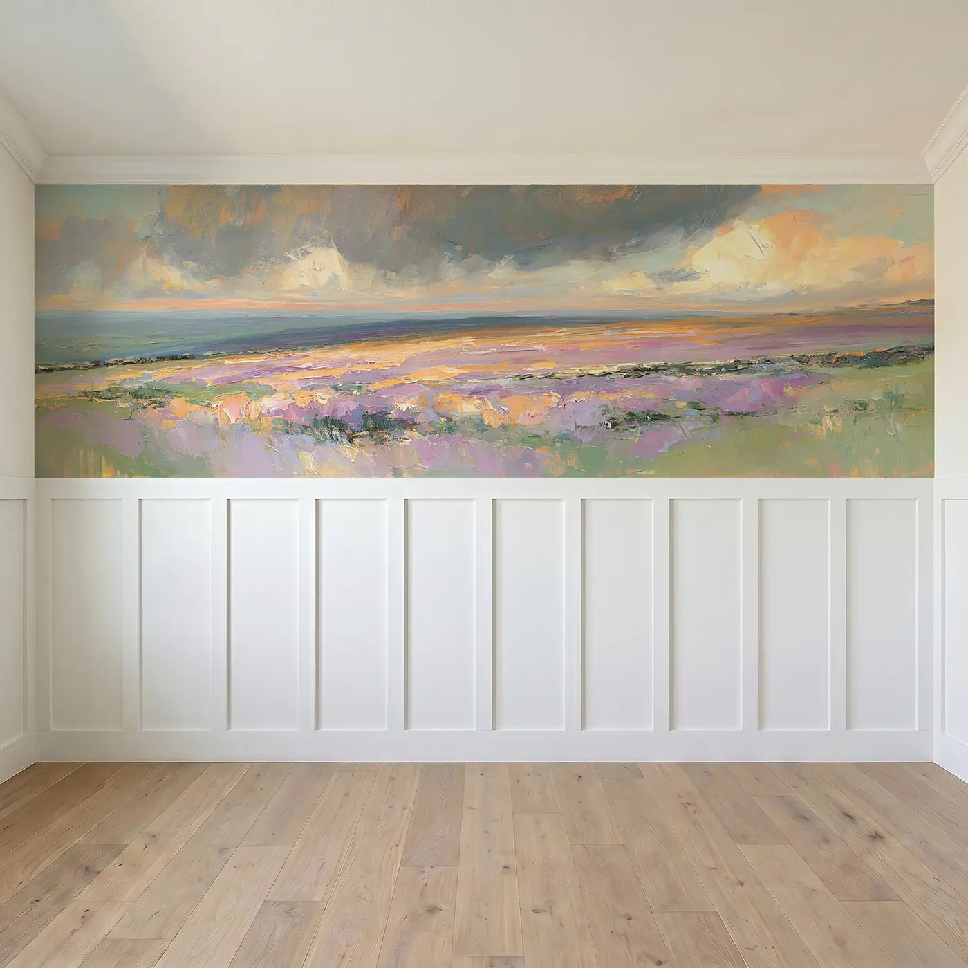 Full panel view of Heather Moorland Autumn Wainscoting Wallpaper by Whimsy Tots