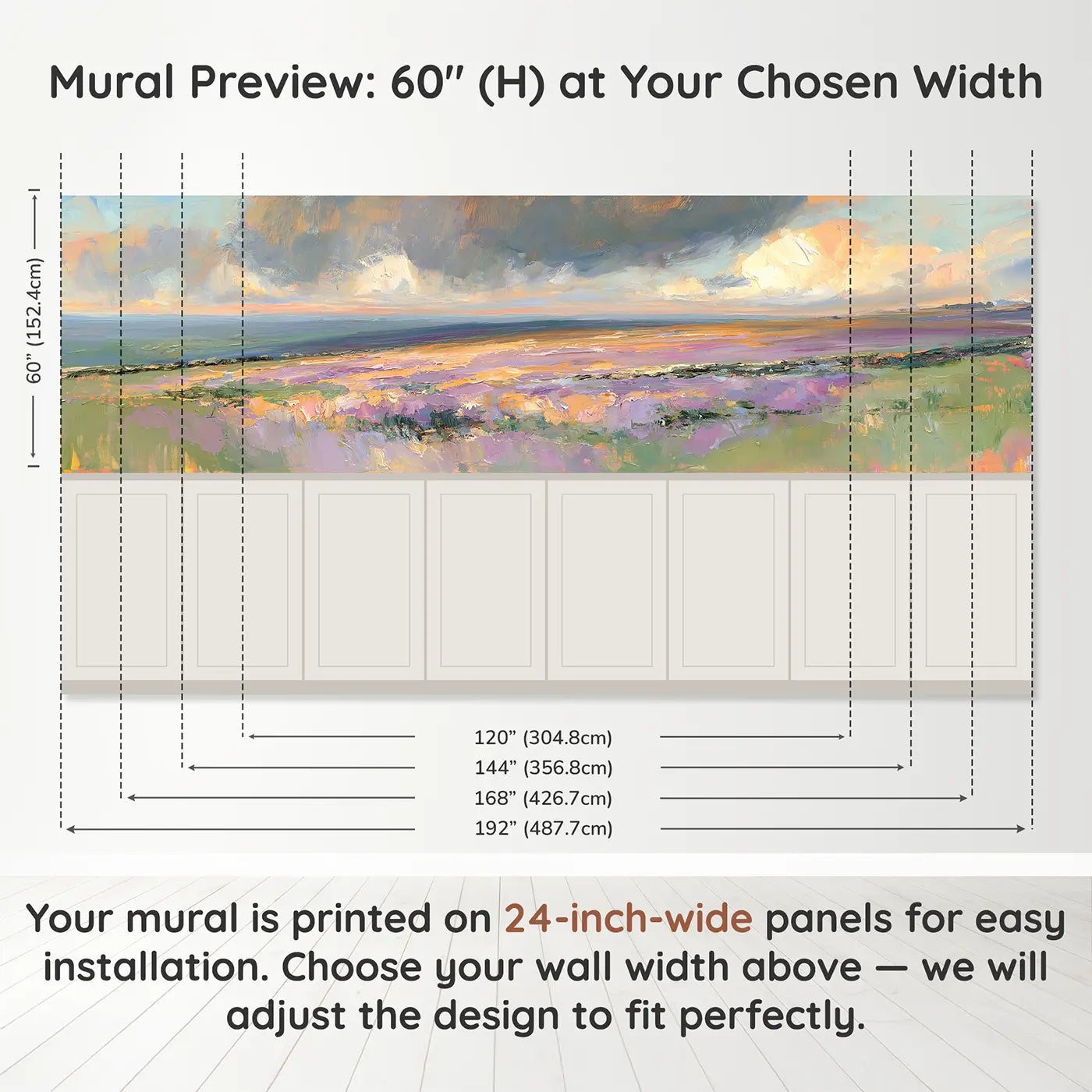 Panel dimensions for Heather Moorland Autumn Wainscoting Wallpaper by Whimsy Tots
