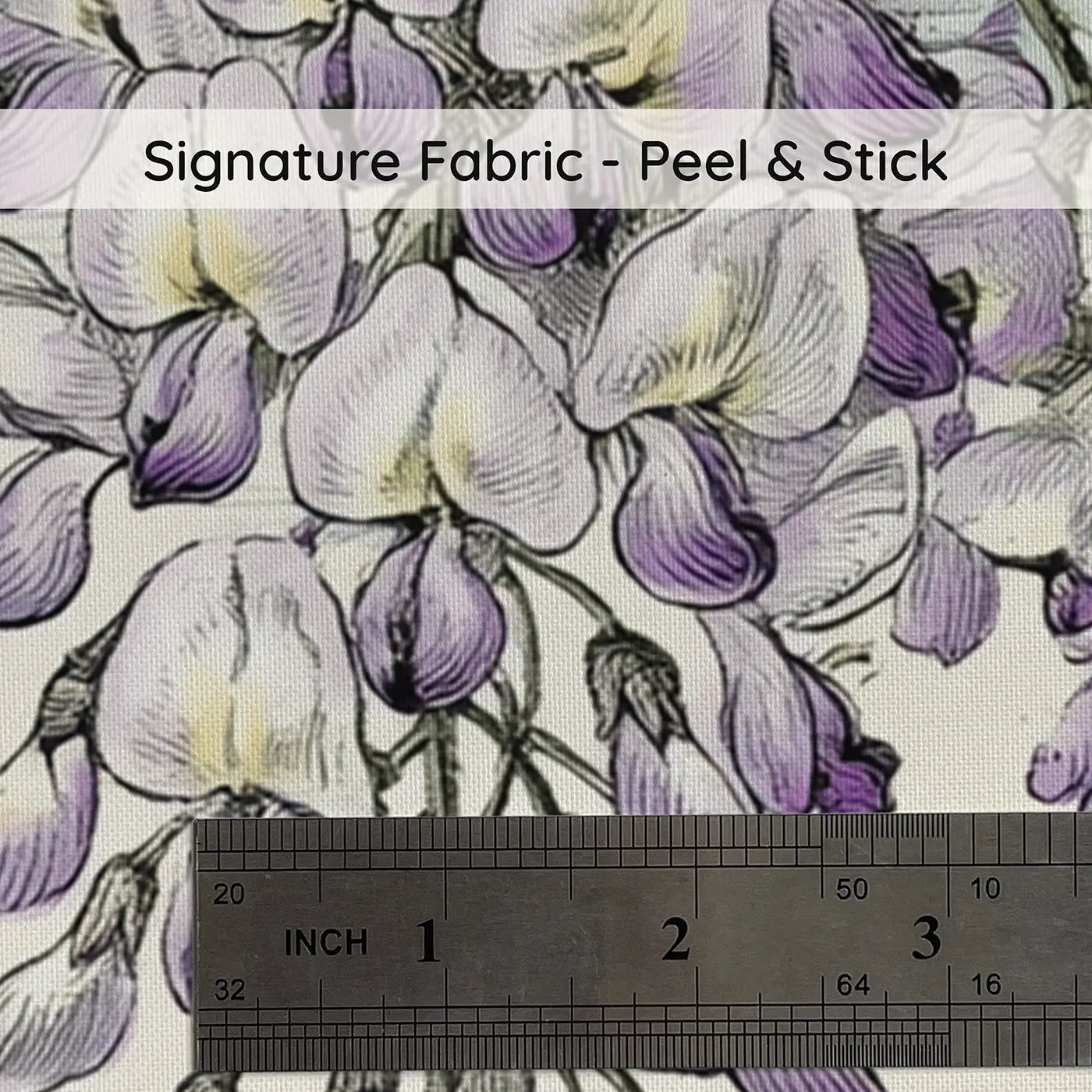 Fabric texture close-up of Trailing Wisteria Songbird Wainscoting Wallpaper by Whimsy Tots