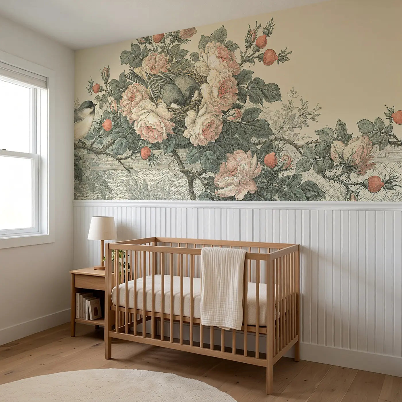 Rose Vine Lattice Elegance Wainscoting Wallpaper styled in a kids bedroom by Whimsy Tots
