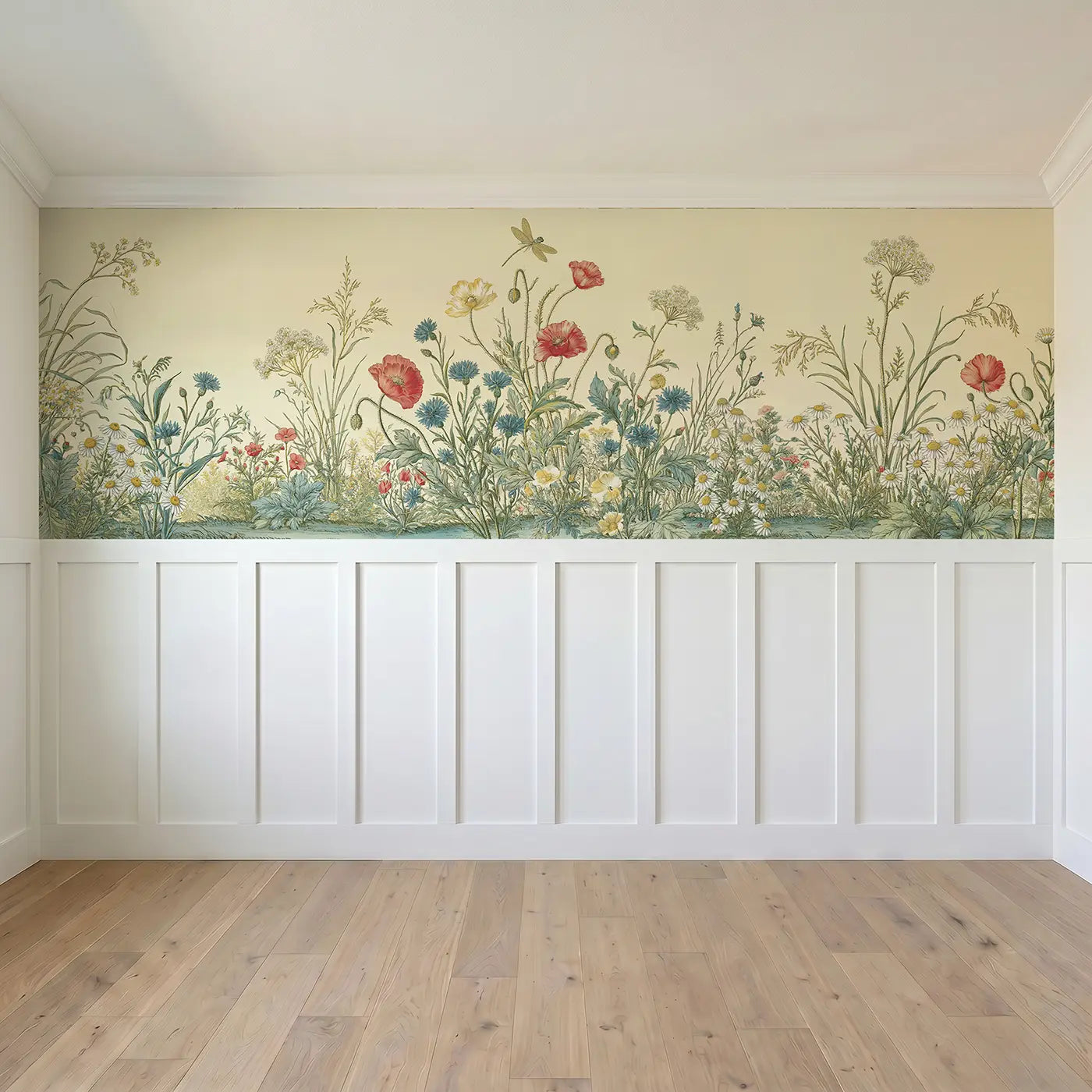 Full panel view of Wildflower Meadow Toile Wainscoting Wallpaper by Whimsy Tots