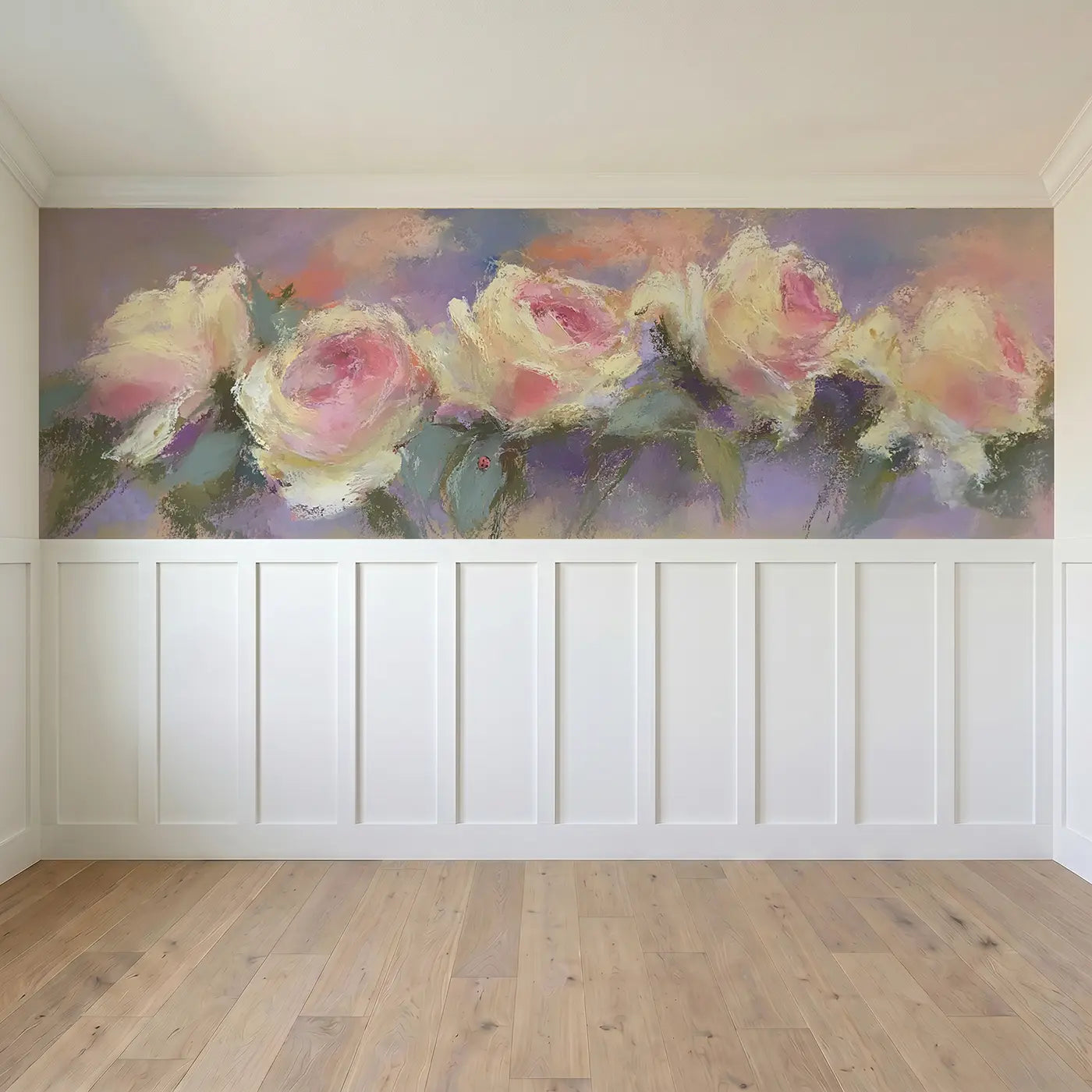 Full panel view of Chalk Rose Garden Soft Wainscoting Wallpaper by Whimsy Tots