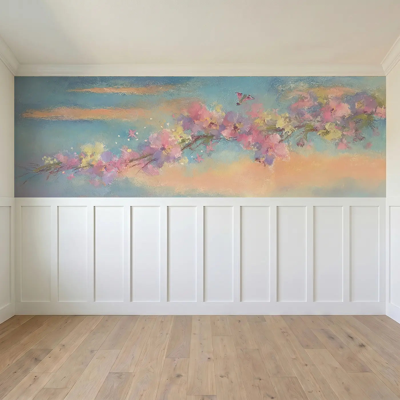 Full panel view of Pastel Wildflower Crown Wainscoting Wallpaper by Whimsy Tots