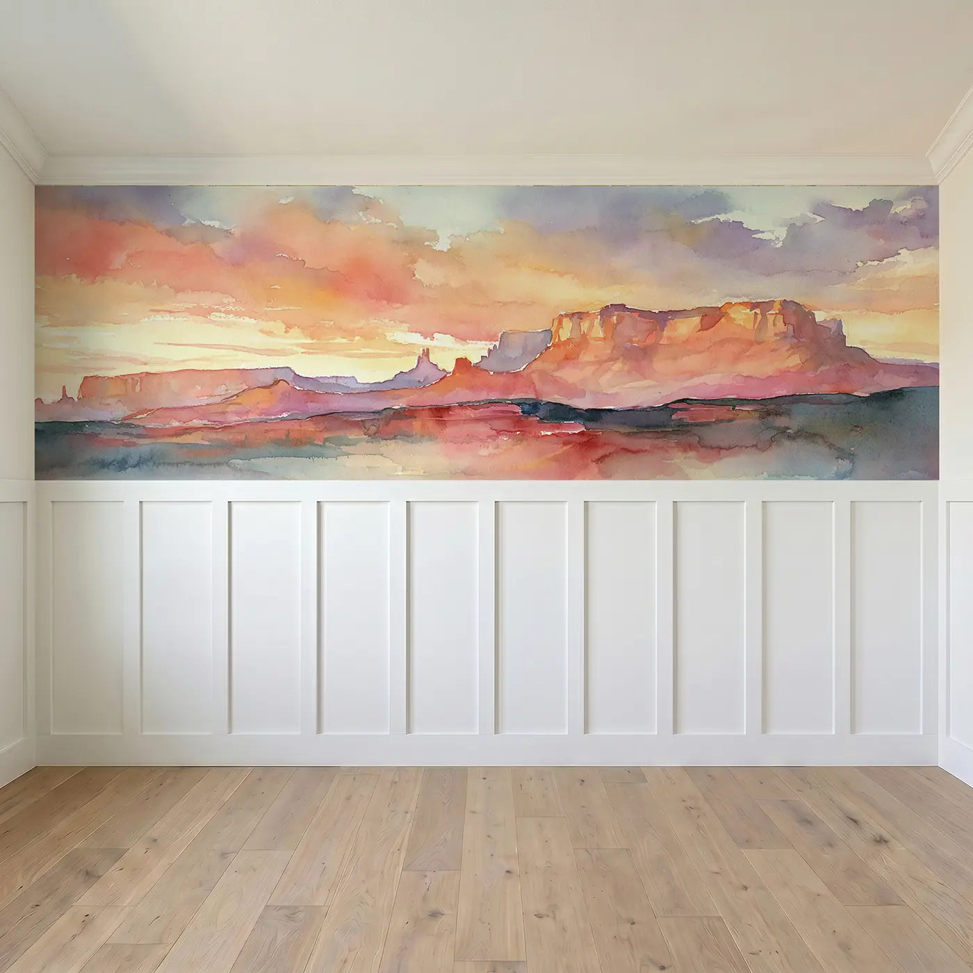 Full panel view of Desert Canyon Sunset Wash Wainscoting Wallpaper by Whimsy Tots
