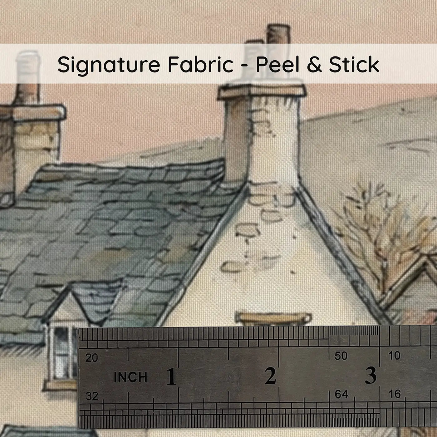 Fabric texture close-up of Hill Village Sheep Path Wainscoting Wallpaper by Whimsy Tots