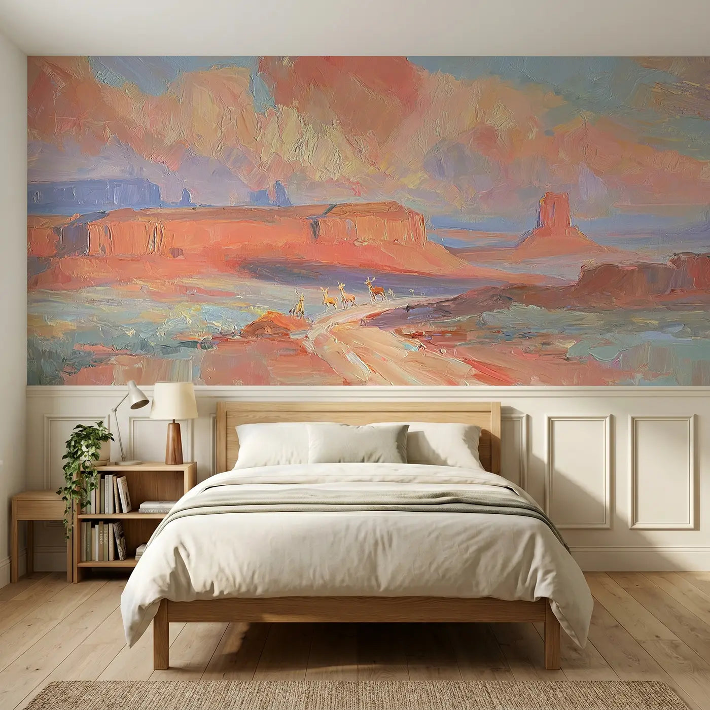 Painted Landscape desert mesa warm evening wainscoting wallpaper for bedroom by Whimsy Tots