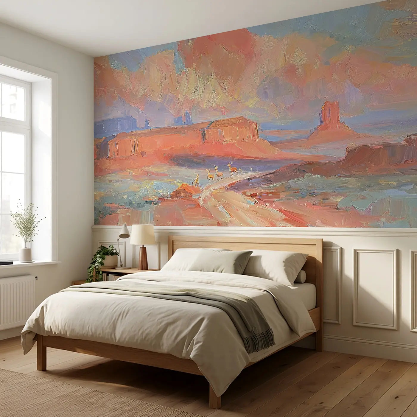 Desert Mesa Warm Evening Wainscoting Wallpaper styled in a kids bedroom by Whimsy Tots