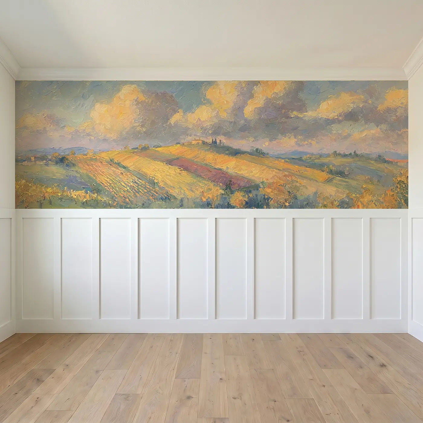 Full panel view of Hillside Vineyard Autumn Wainscoting Wallpaper by Whimsy Tots