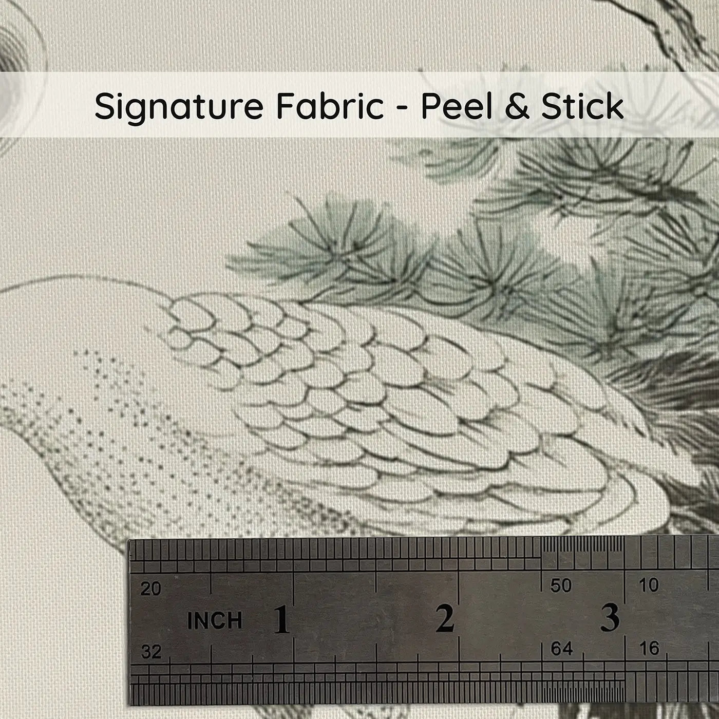 Fabric texture close-up of Pine Mountain Crane Scene Wainscoting Wallpaper by Whimsy Tots