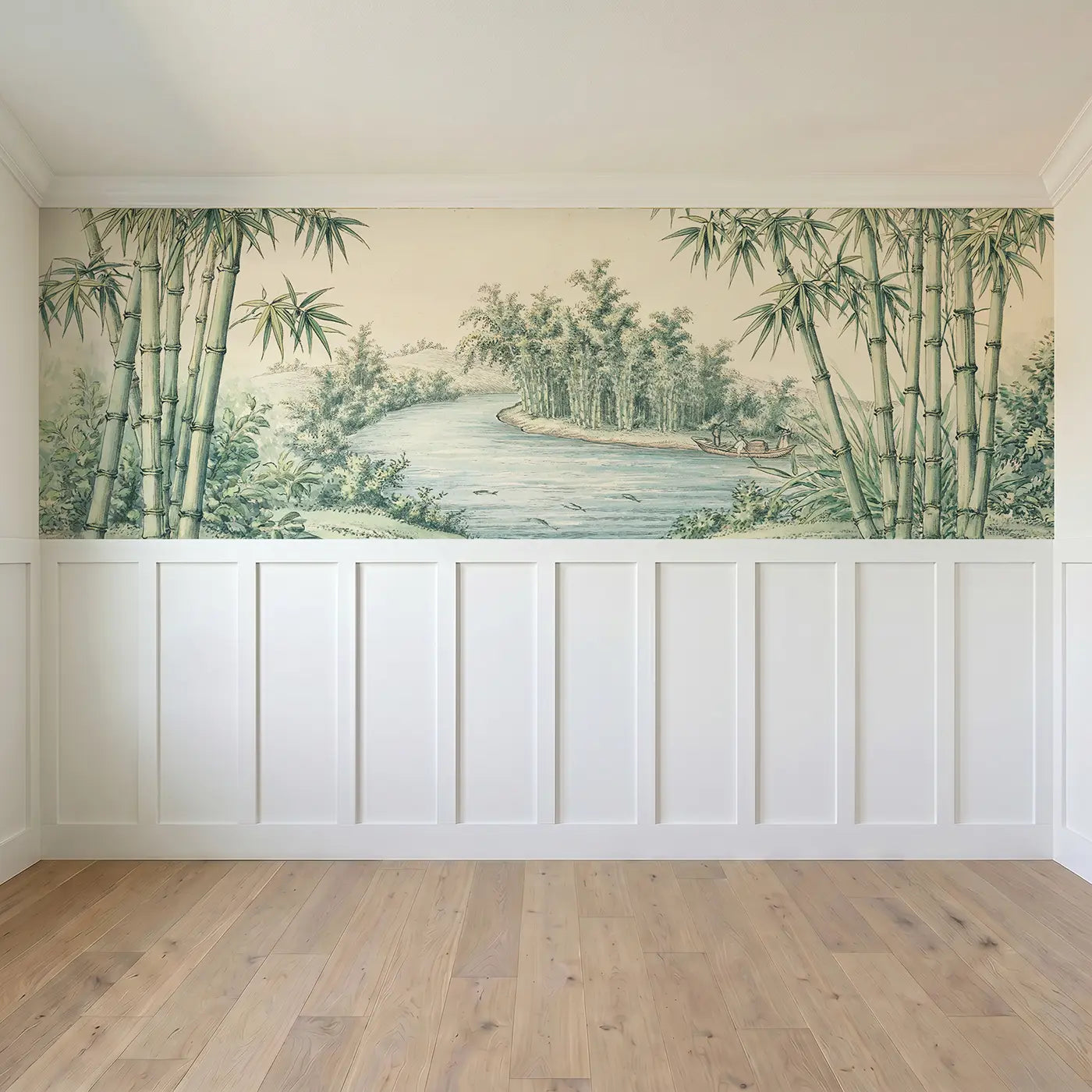 Full panel view of River Bamboo Landscape Wainscoting Wallpaper by Whimsy Tots