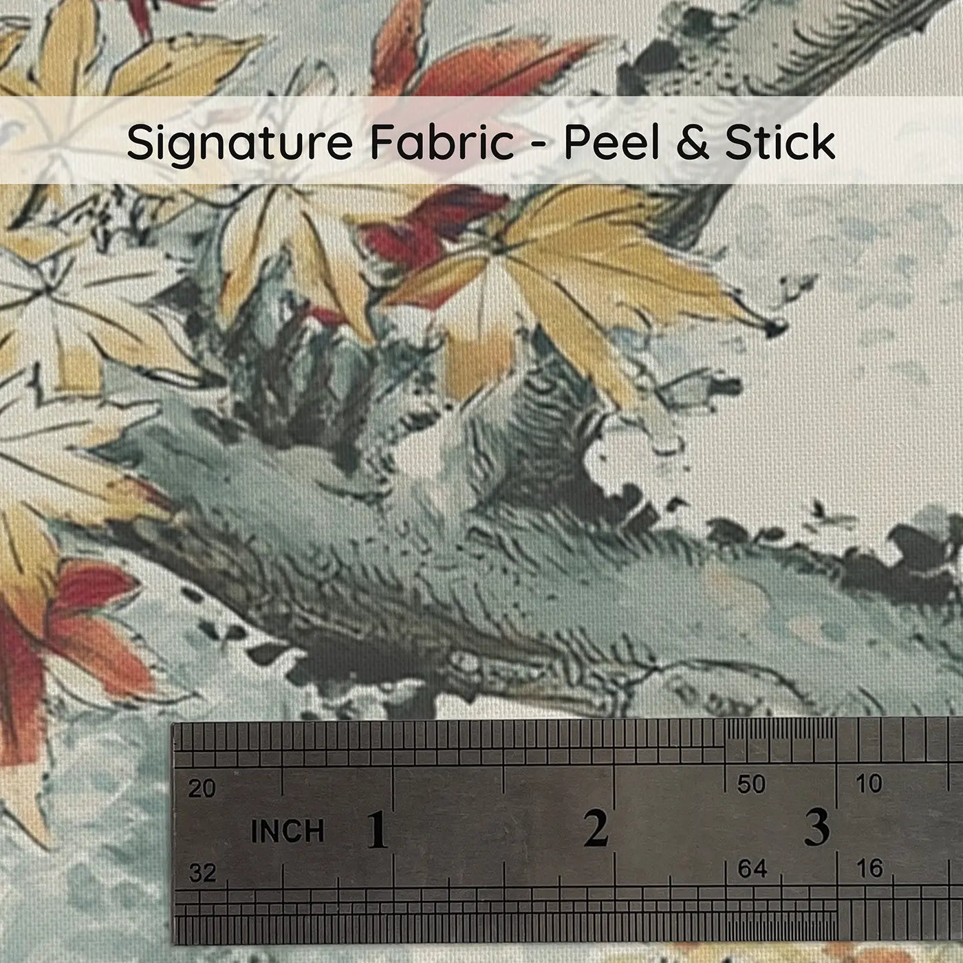 Fabric texture close-up of Autumn Maple Mountain Path Wainscoting Wallpaper by Whimsy Tots