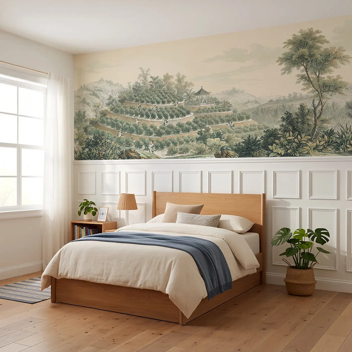 Hillside Tea Garden Wainscoting Wallpaper styled in a kids bedroom by Whimsy Tots