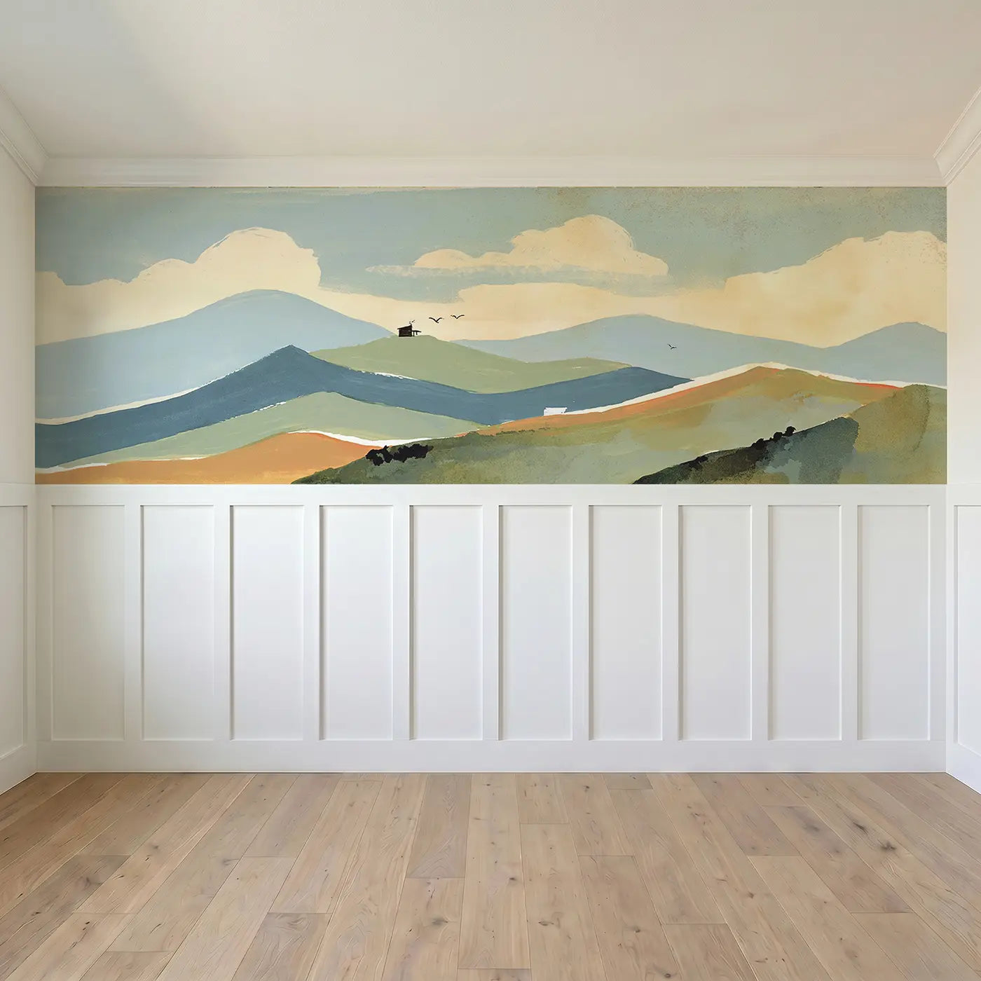 Full panel view of Graphic Mountain Layers Wainscoting Wallpaper by Whimsy Tots