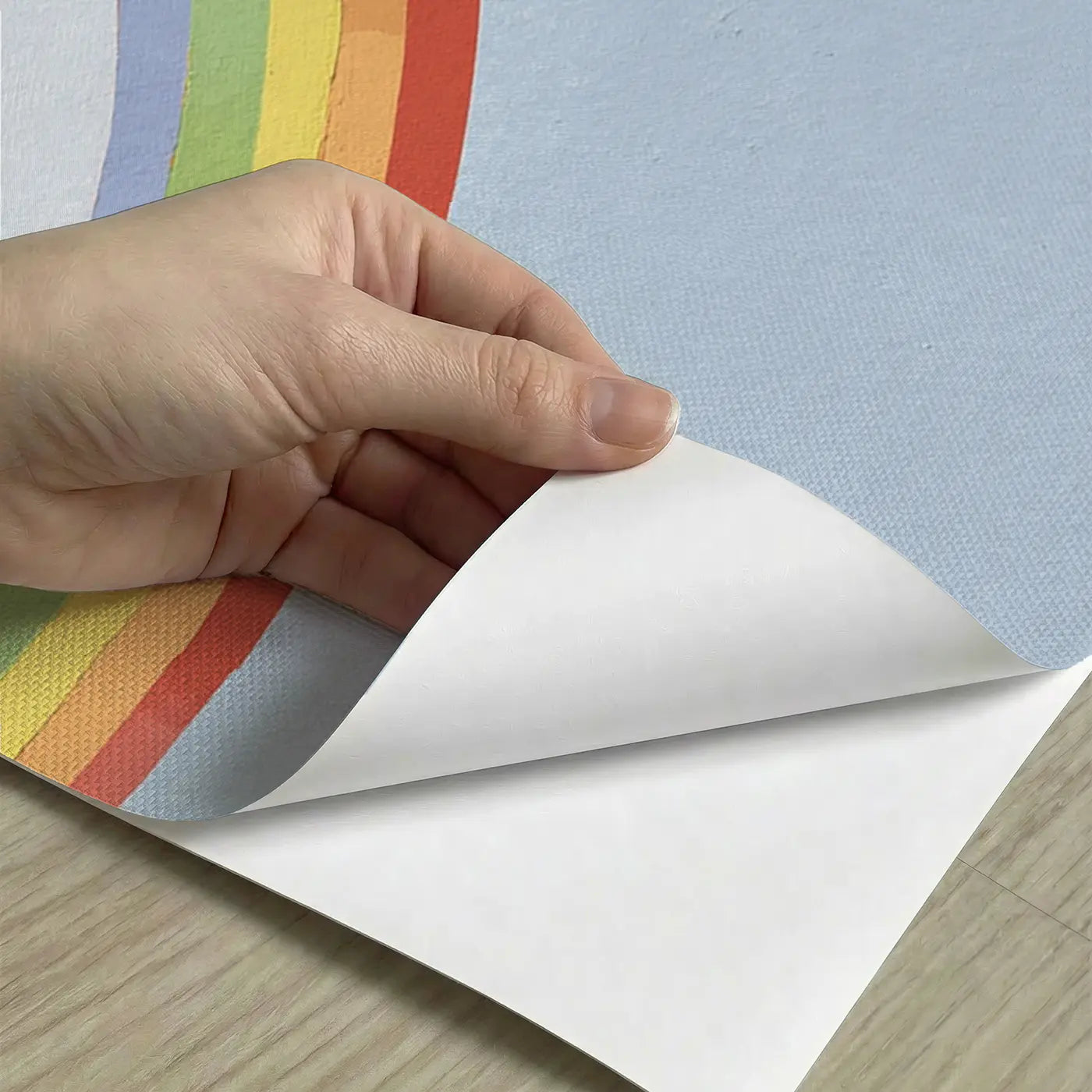 Peel-and-stick detail of Flat Rainbow Valley Wainscoting Wallpaper by Whimsy Tots