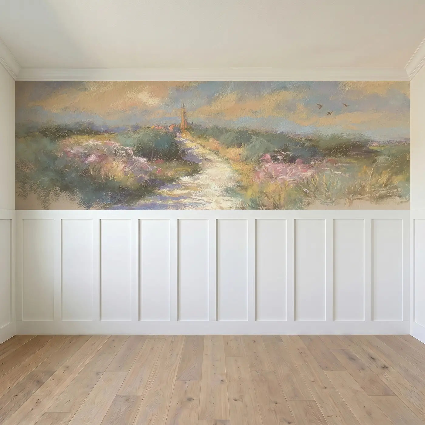 Full panel view of Chalk Countryside Path Wainscoting Wallpaper by Whimsy Tots
