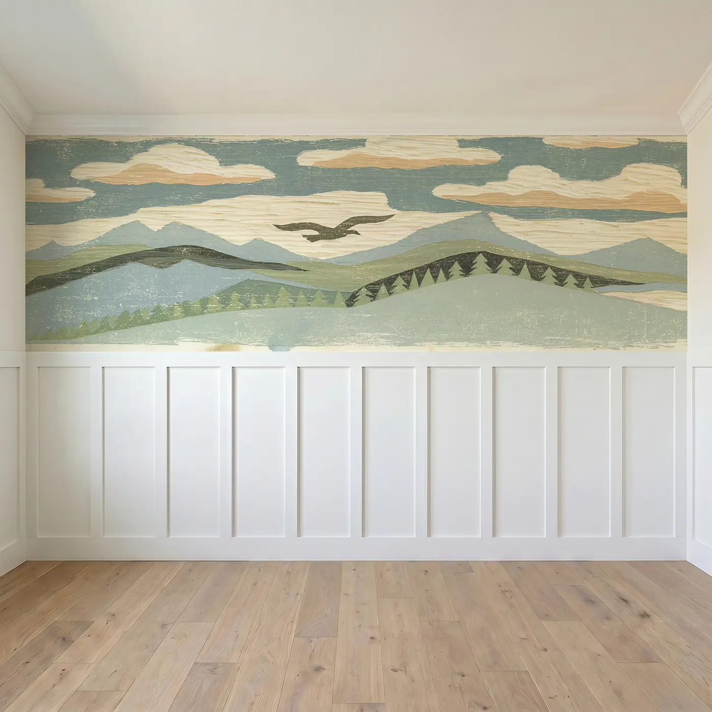 Full panel view of Carved Mountain Ridge Line Wainscoting Wallpaper by Whimsy Tots