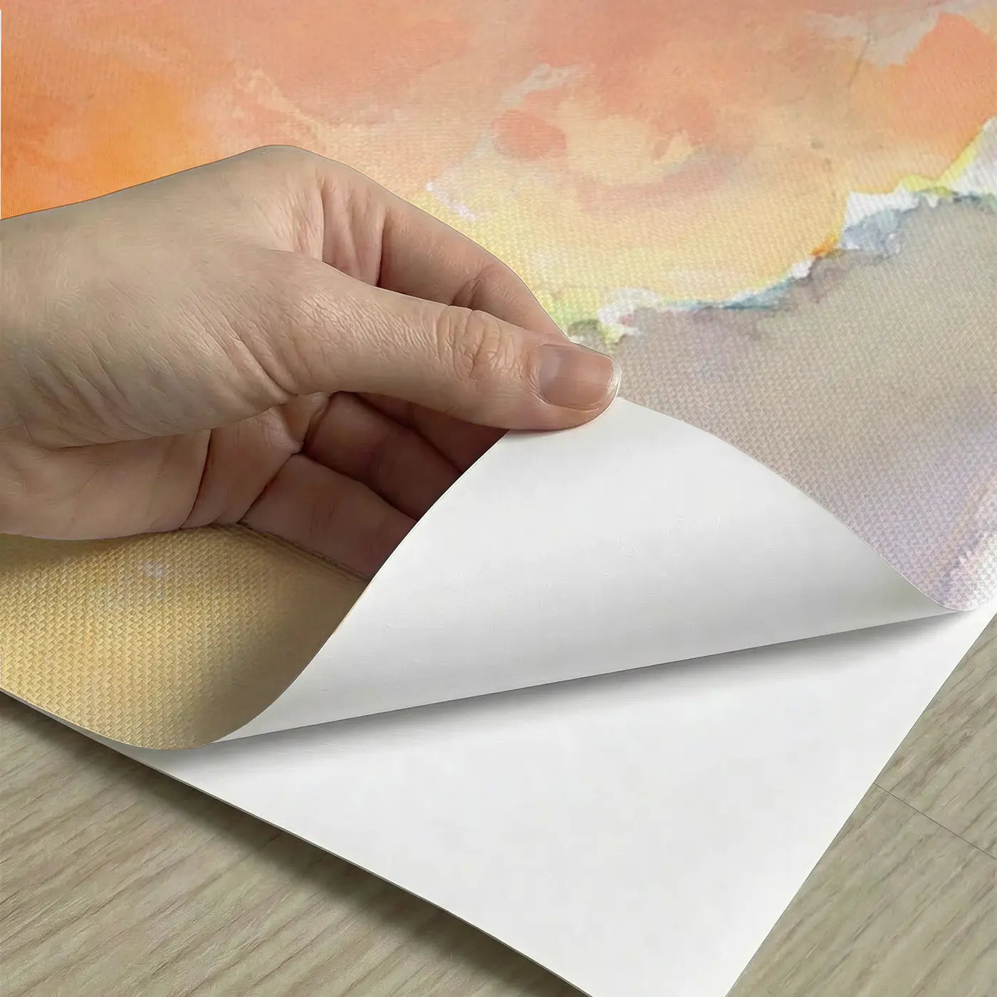 Peel-and-stick detail of Soft Cloud Sunset Glow Wainscoting Wallpaper by Whimsy Tots