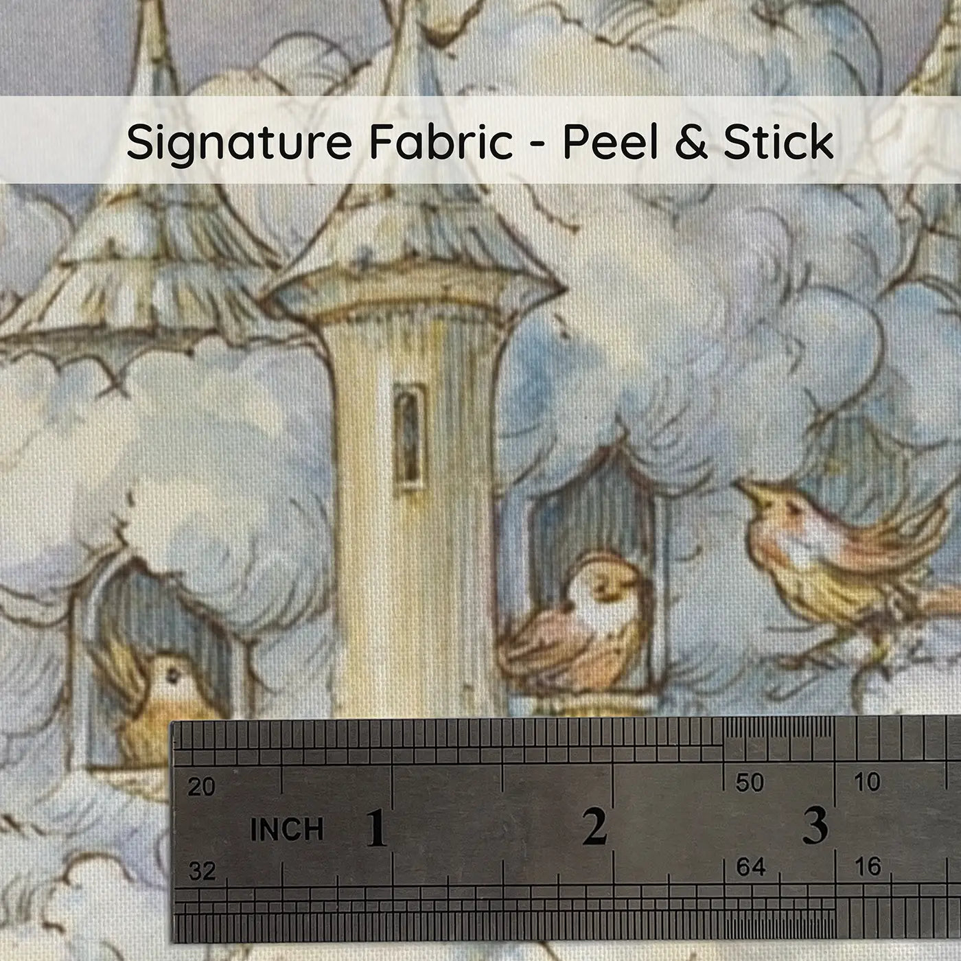 Fabric texture close-up of Cloud Castle Kingdom Wainscoting Wallpaper by Whimsy Tots