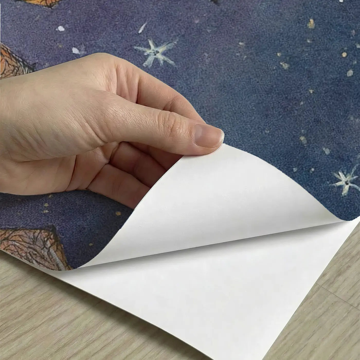 Peel-and-stick detail of Night Sky Lantern Release Wainscoting Wallpaper by Whimsy Tots