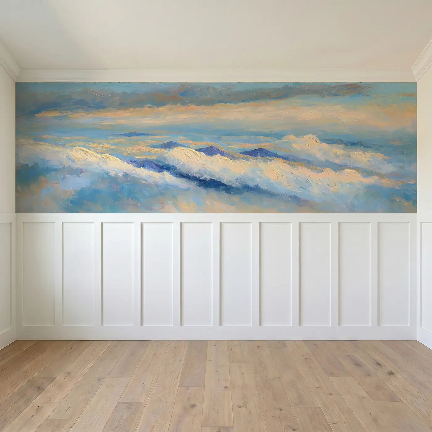 Full panel view of Cloud Sea Above Landscape Wainscoting Wallpaper by Whimsy Tots