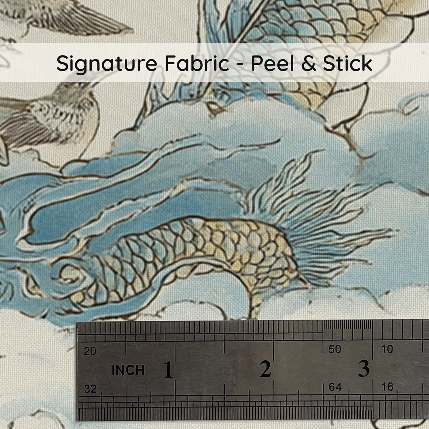 Fabric texture close-up of Cloud Dragon Celestial Wainscoting Wallpaper by Whimsy Tots