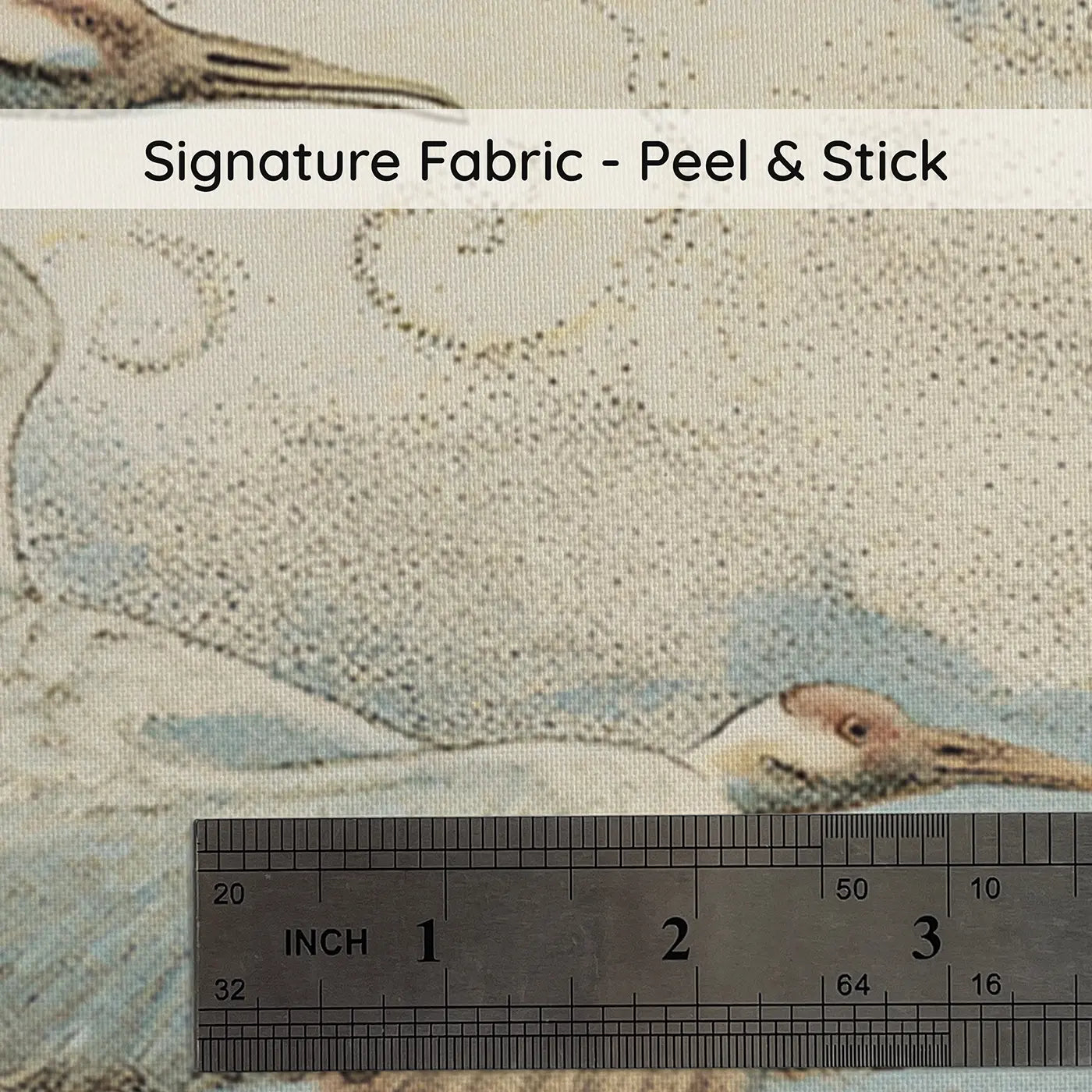 Fabric texture close-up of Crane Migration Cloud Path Wainscoting Wallpaper by Whimsy Tots