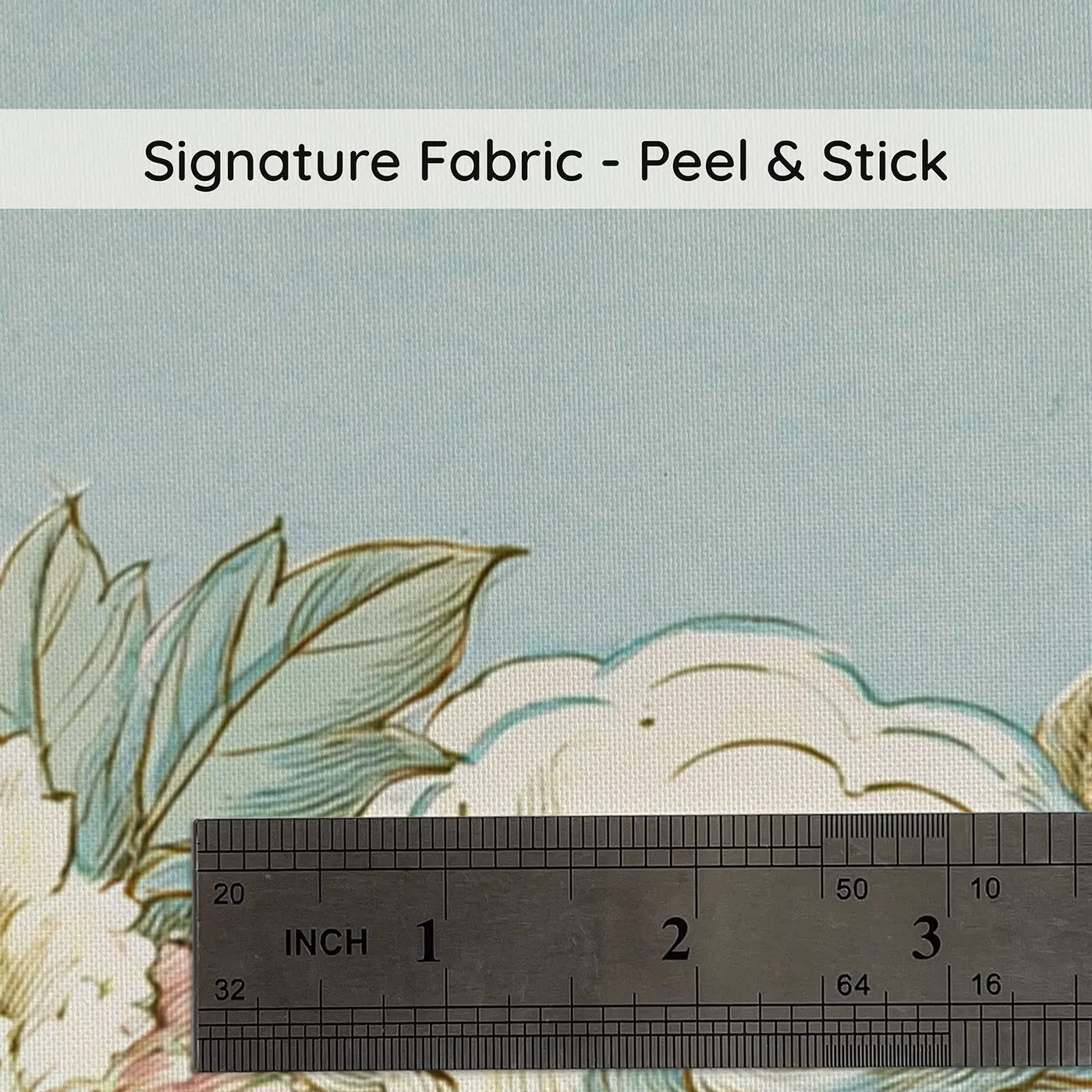 Fabric texture close-up of Sky Peony Cascade Wainscoting Wallpaper by Whimsy Tots