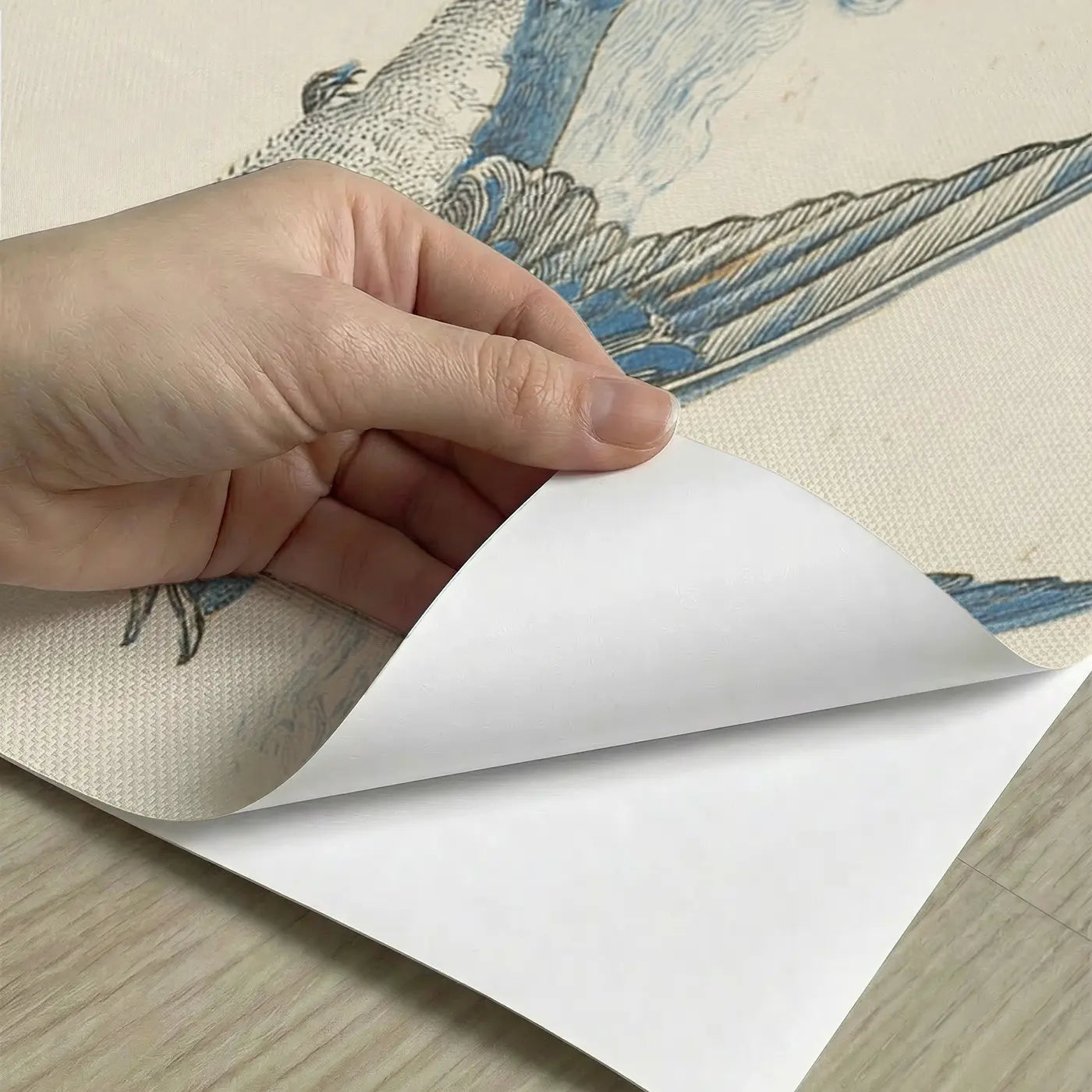 Peel-and-stick detail of Swallow Cloud Dance Pattern Wainscoting Wallpaper by Whimsy Tots