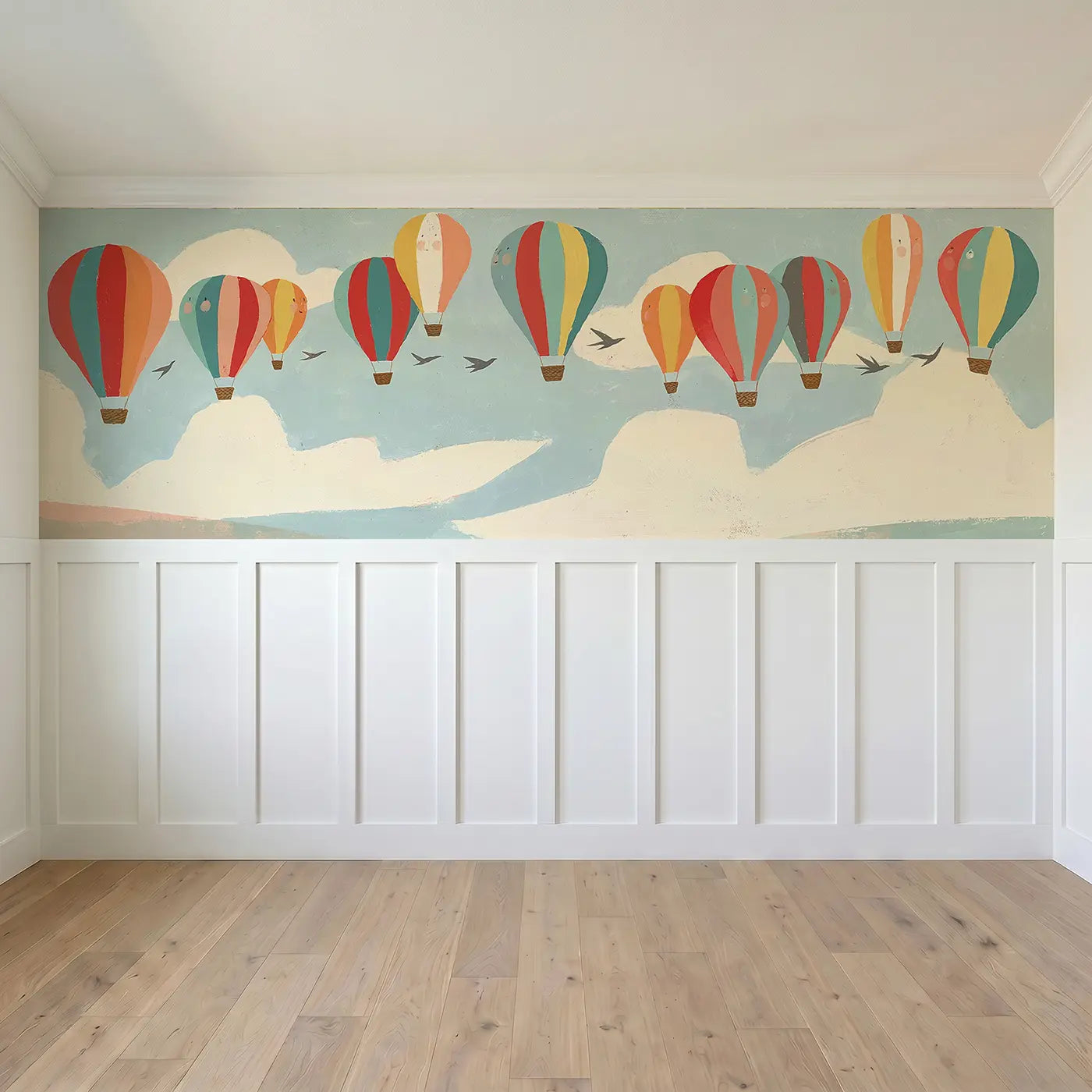 Full panel view of Graphic Balloon Parade Wainscoting Wallpaper by Whimsy Tots