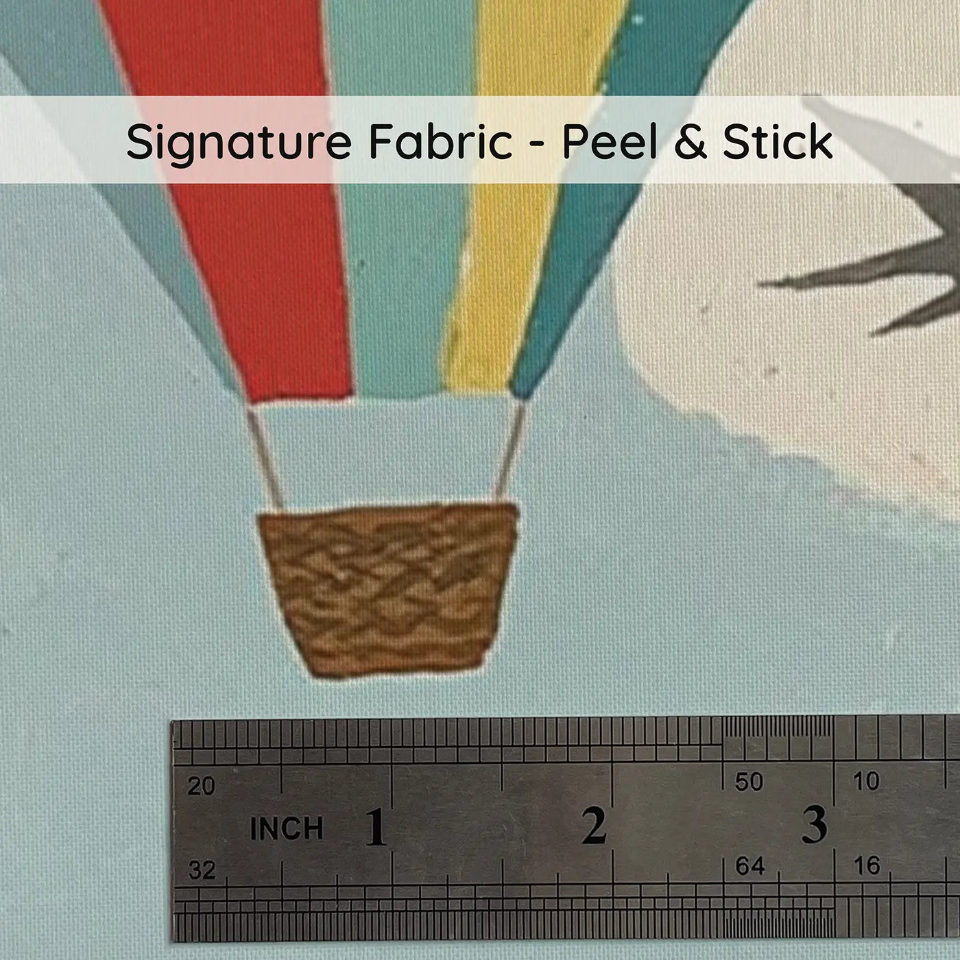 Fabric texture close-up of Graphic Balloon Parade Wainscoting Wallpaper by Whimsy Tots