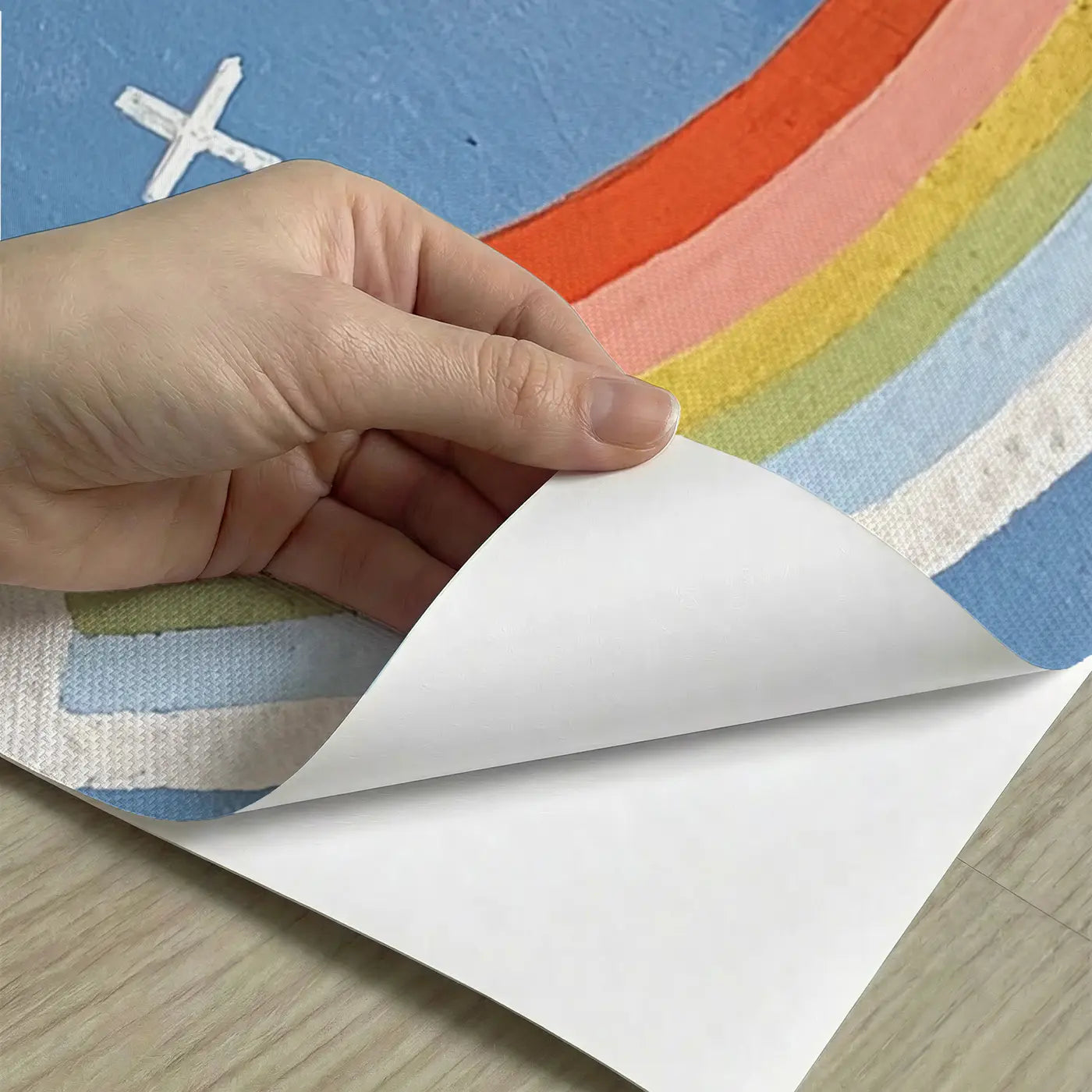 Peel-and-stick detail of Flat Cloud Castle Kingdom Wainscoting Wallpaper by Whimsy Tots