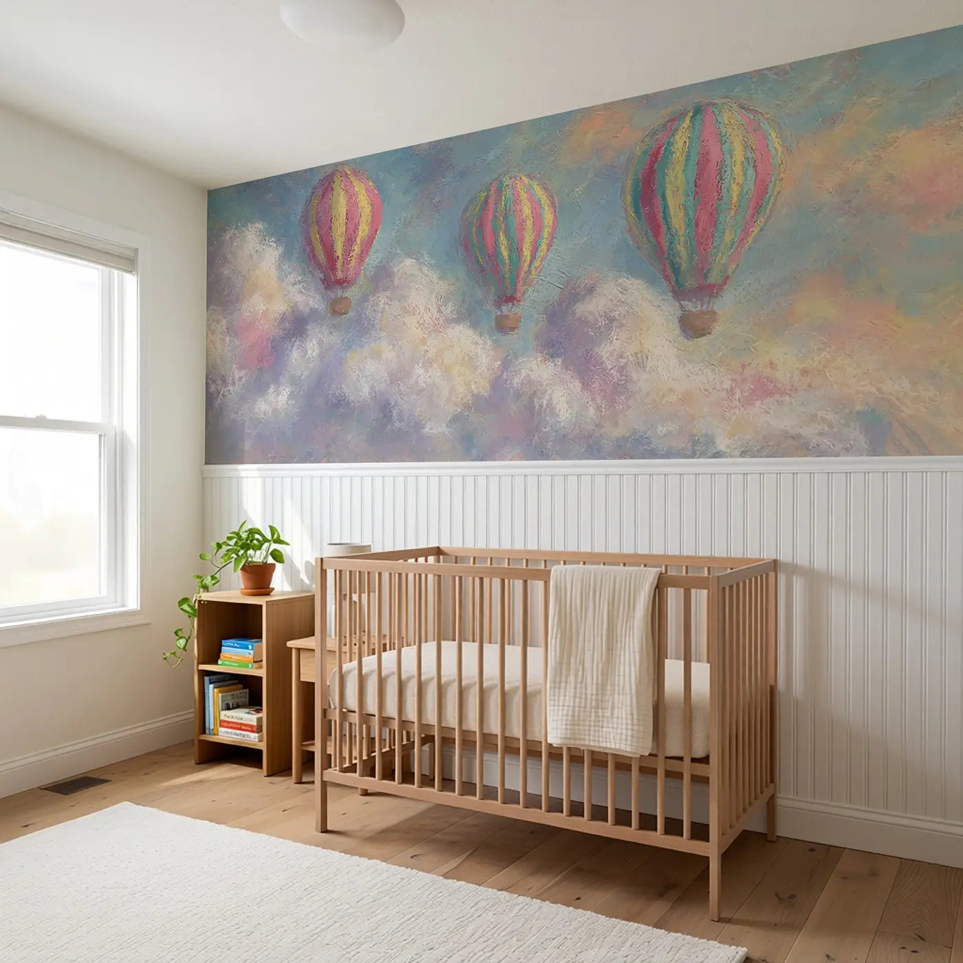 Chalk Moon Cloud Sleep Wainscoting Wallpaper styled in a kids bedroom by Whimsy Tots