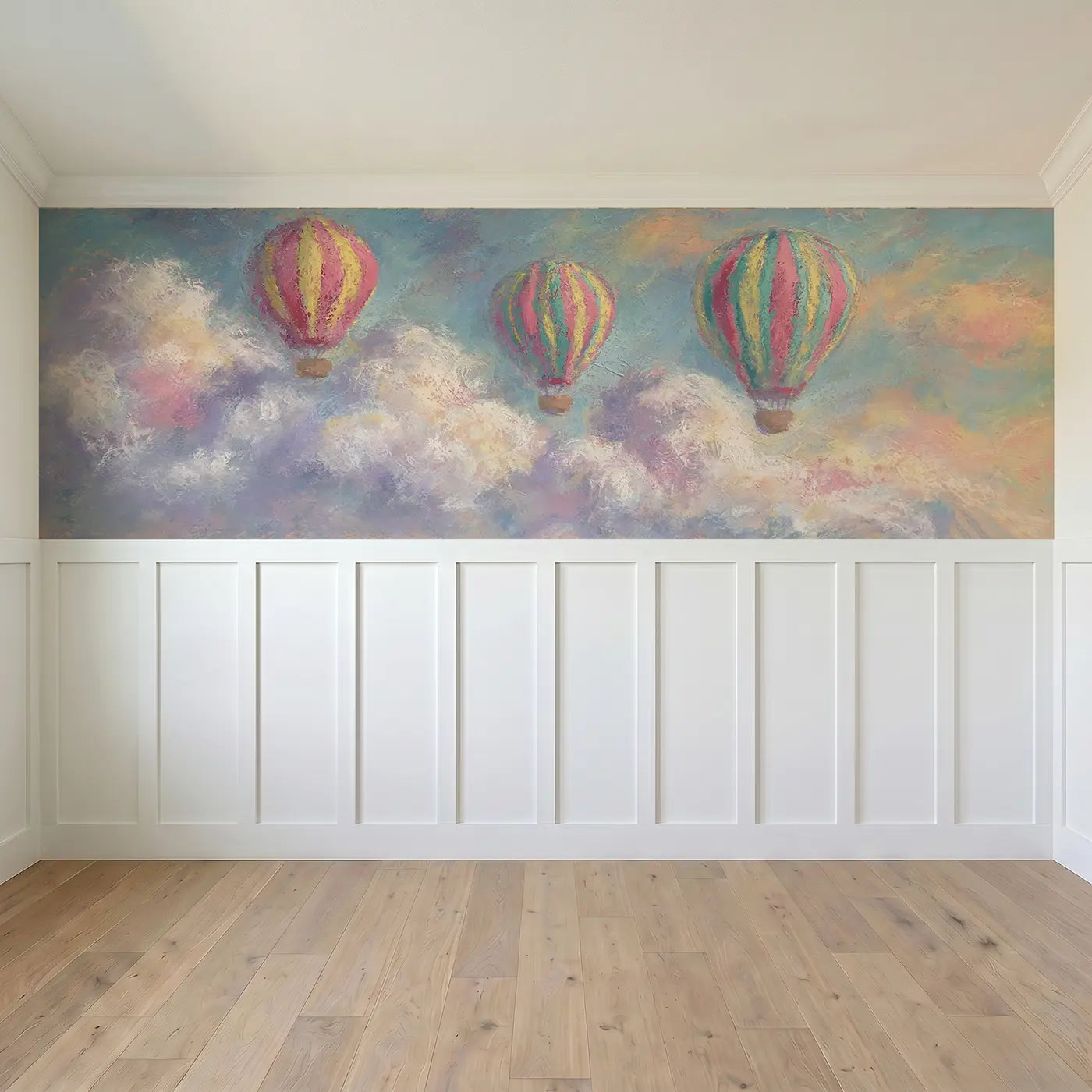 Full panel view of Chalk Moon Cloud Sleep Wainscoting Wallpaper by Whimsy Tots