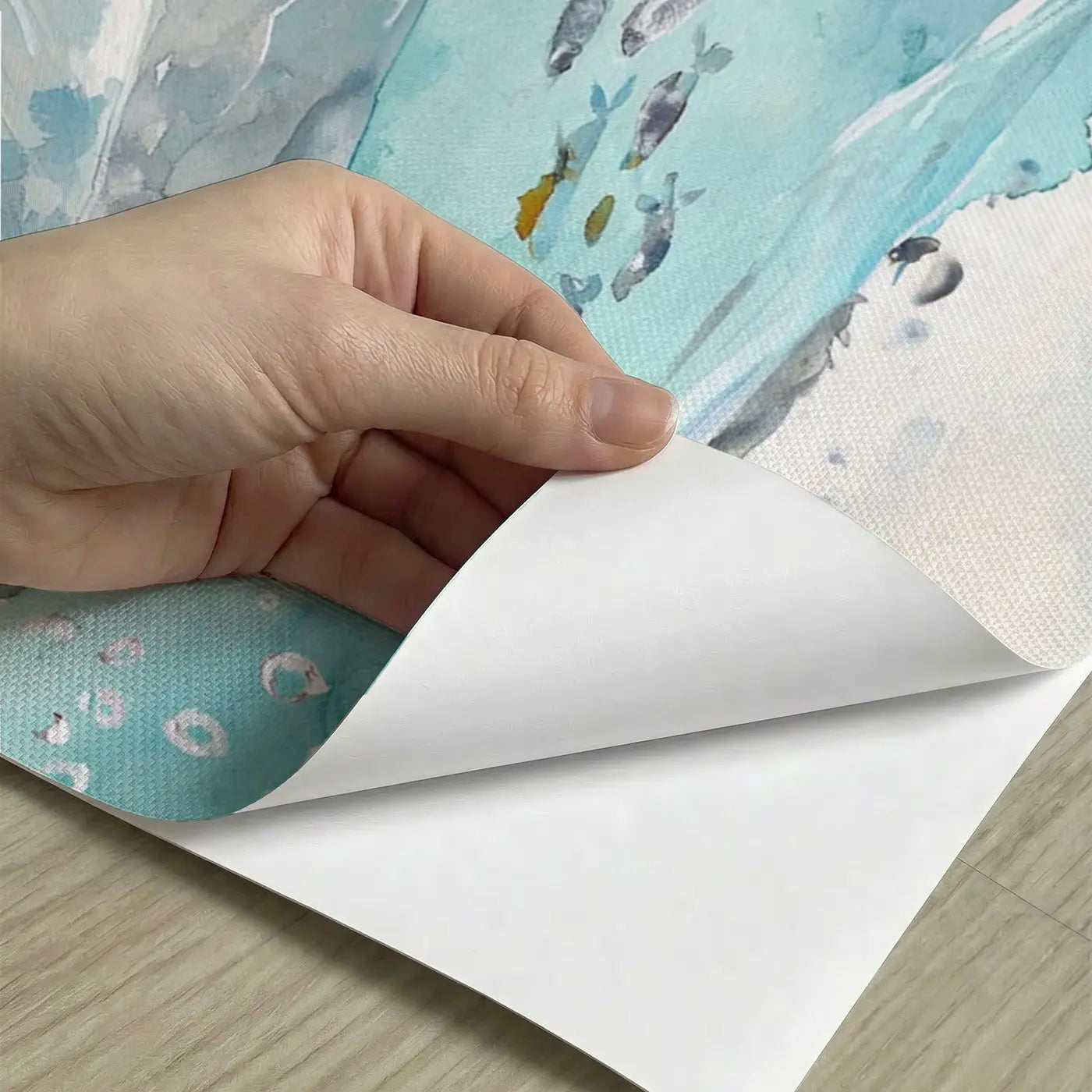 Peel-and-stick detail of Gentle Whale Ocean Drift Wainscoting Wallpaper by Whimsy Tots